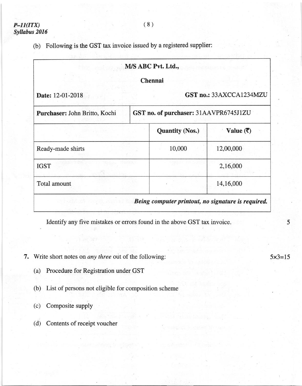 ICMAI Dec 2018 Indirect Taxation Question Paper - Page 8