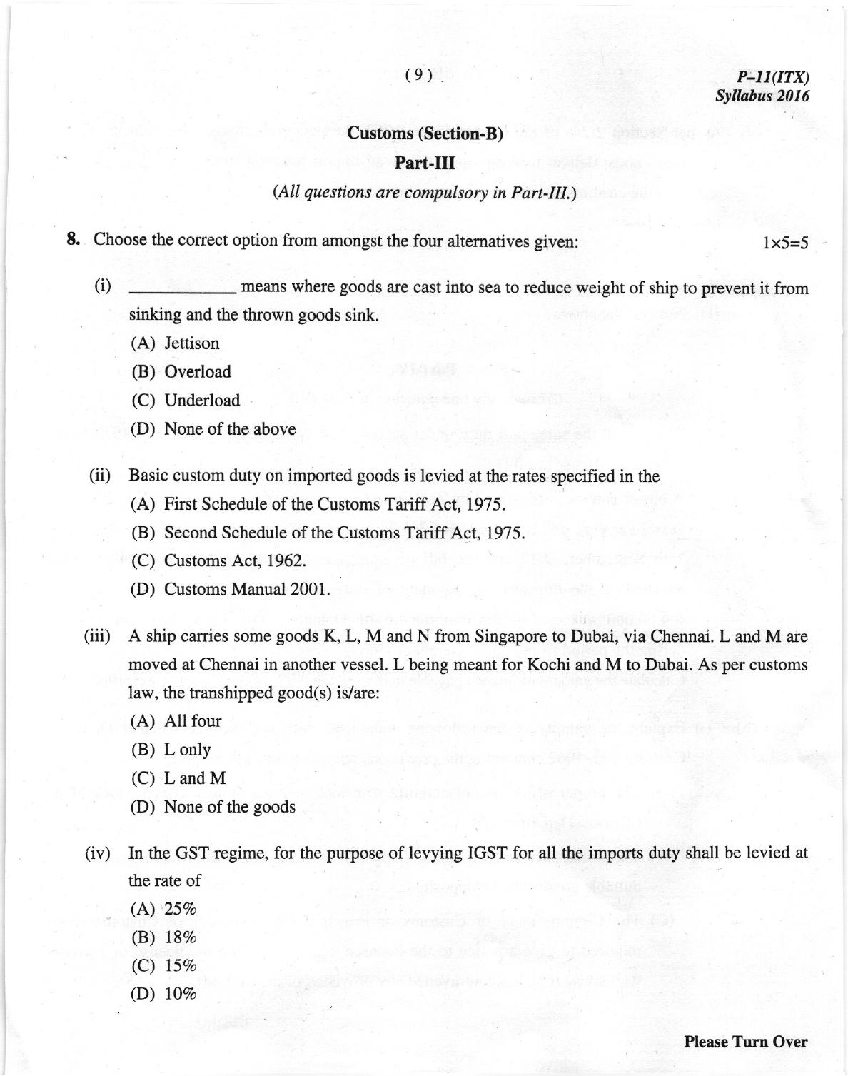 ICMAI Dec 2018 Indirect Taxation Question Paper - Page 9