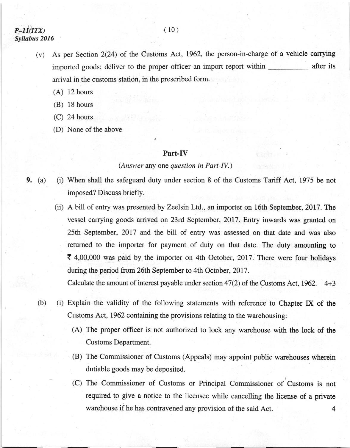 ICMAI Dec 2018 Indirect Taxation Question Paper - Page 10