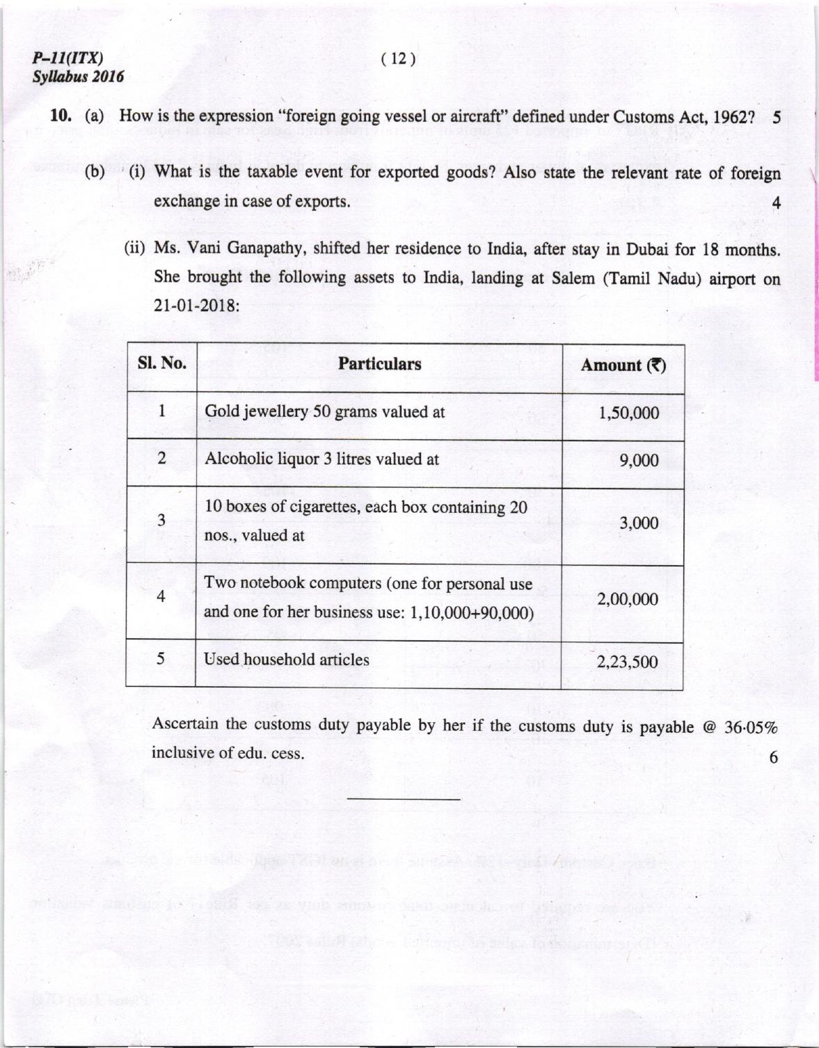 ICMAI Dec 2018 Indirect Taxation Question Paper - Page 12