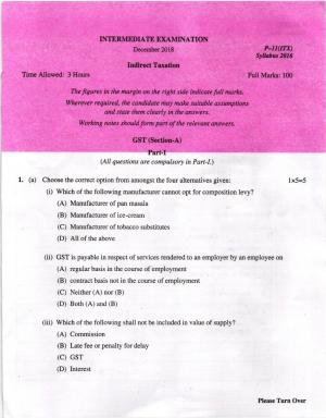 ICMAI Dec 2018 Indirect Taxation Question Paper