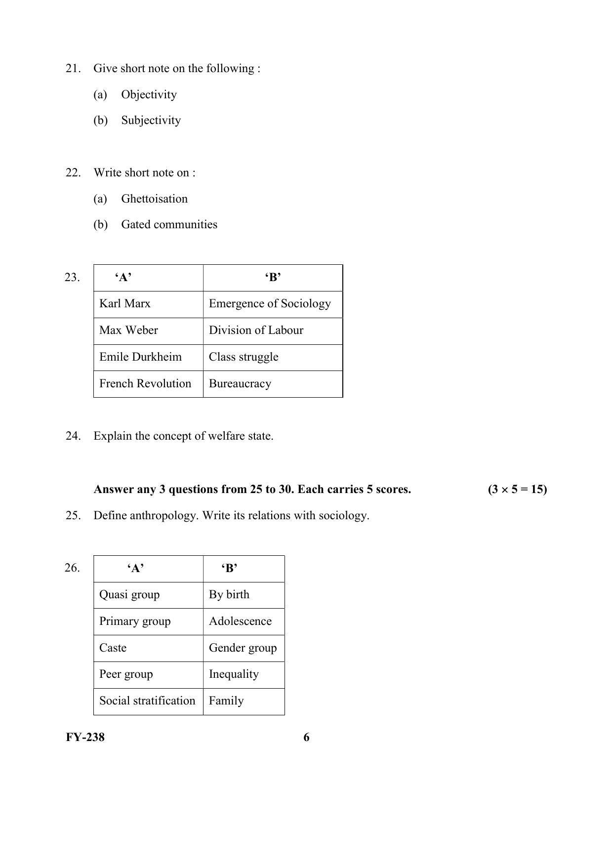 Kerala Plus One (Class 11th) Sociology Question Paper 2021 - Page 6