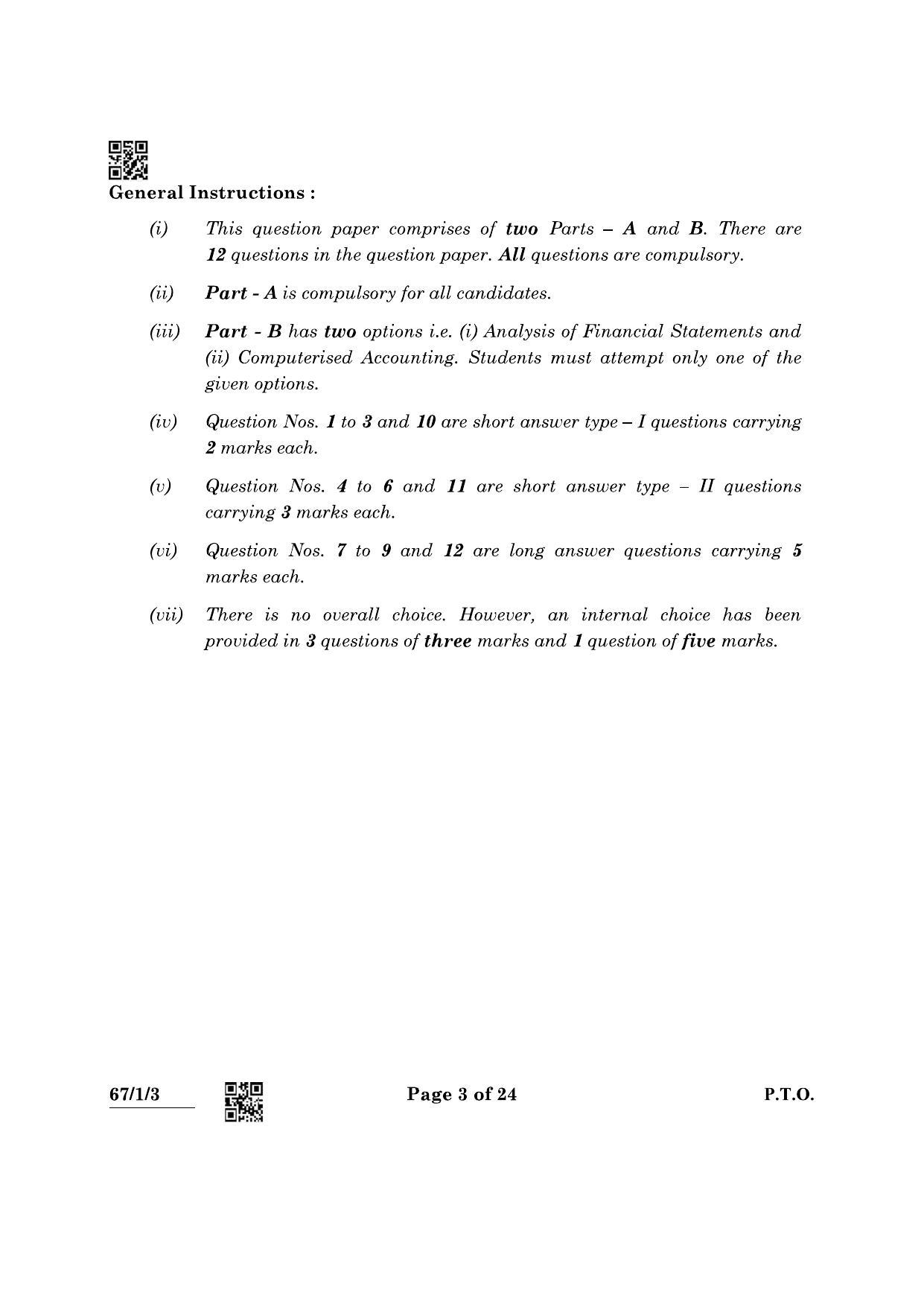 CBSE Class 12 67-1-3 Accountancy 2022 Question Paper - Page 3