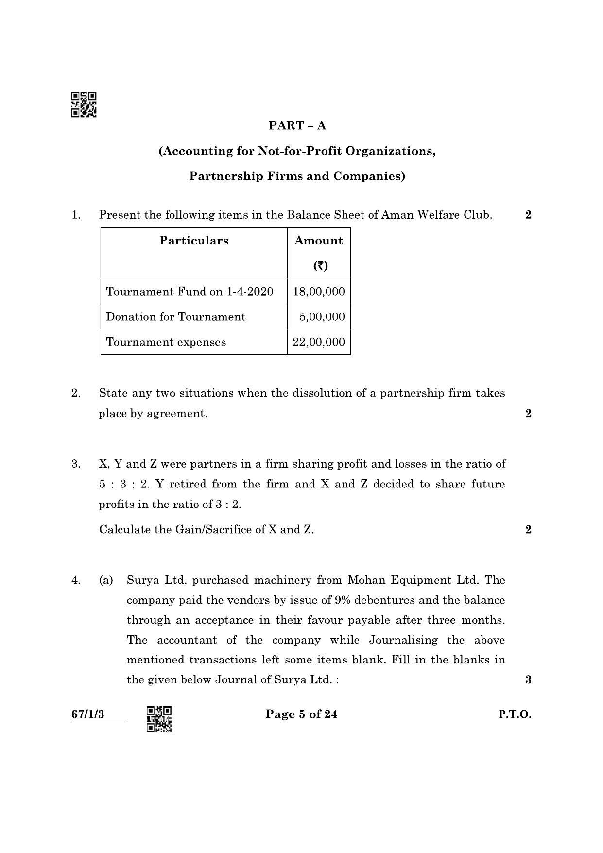 CBSE Class 12 67-1-3 Accountancy 2022 Question Paper - Page 5