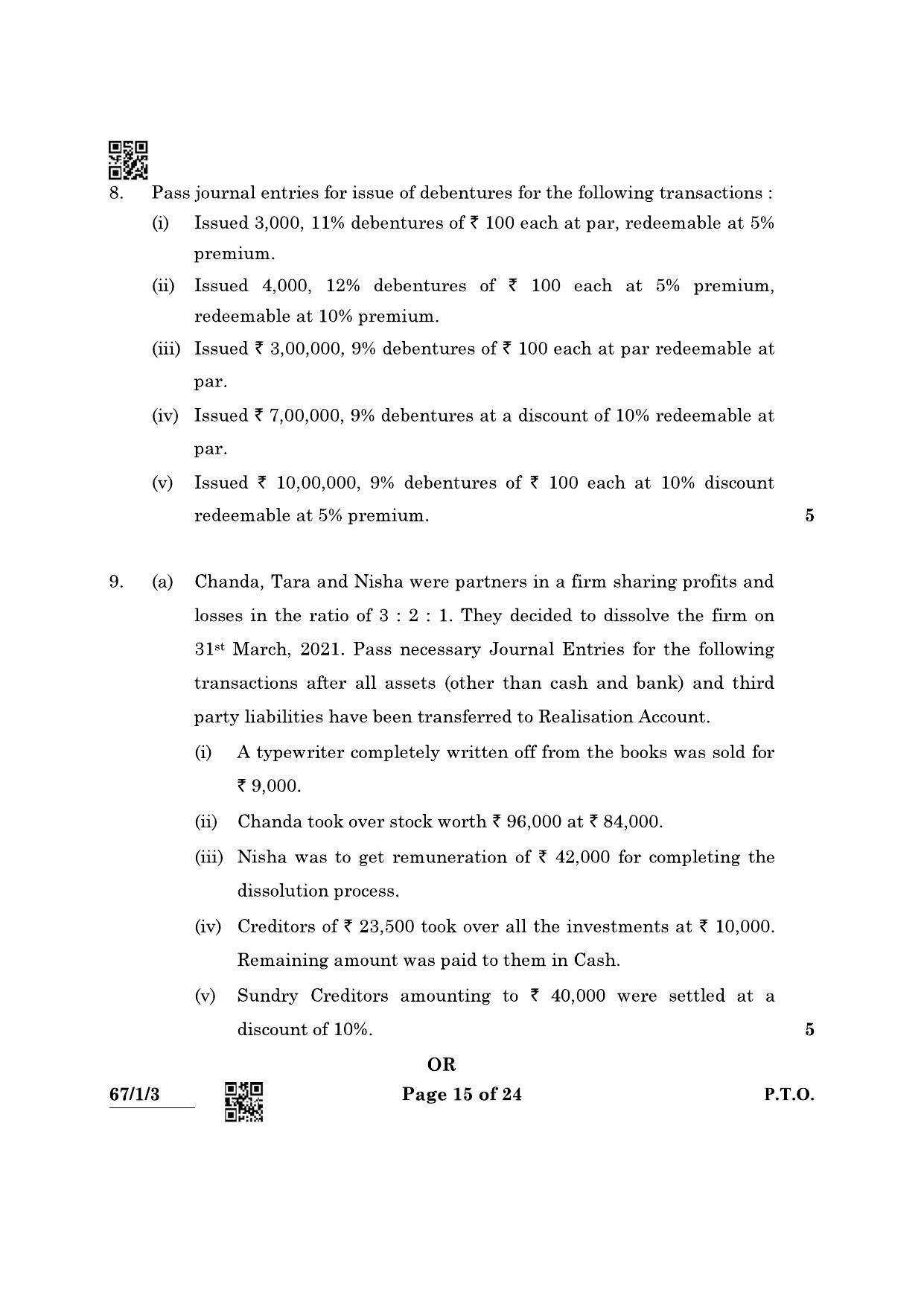 CBSE Class 12 67-1-3 Accountancy 2022 Question Paper - Page 15