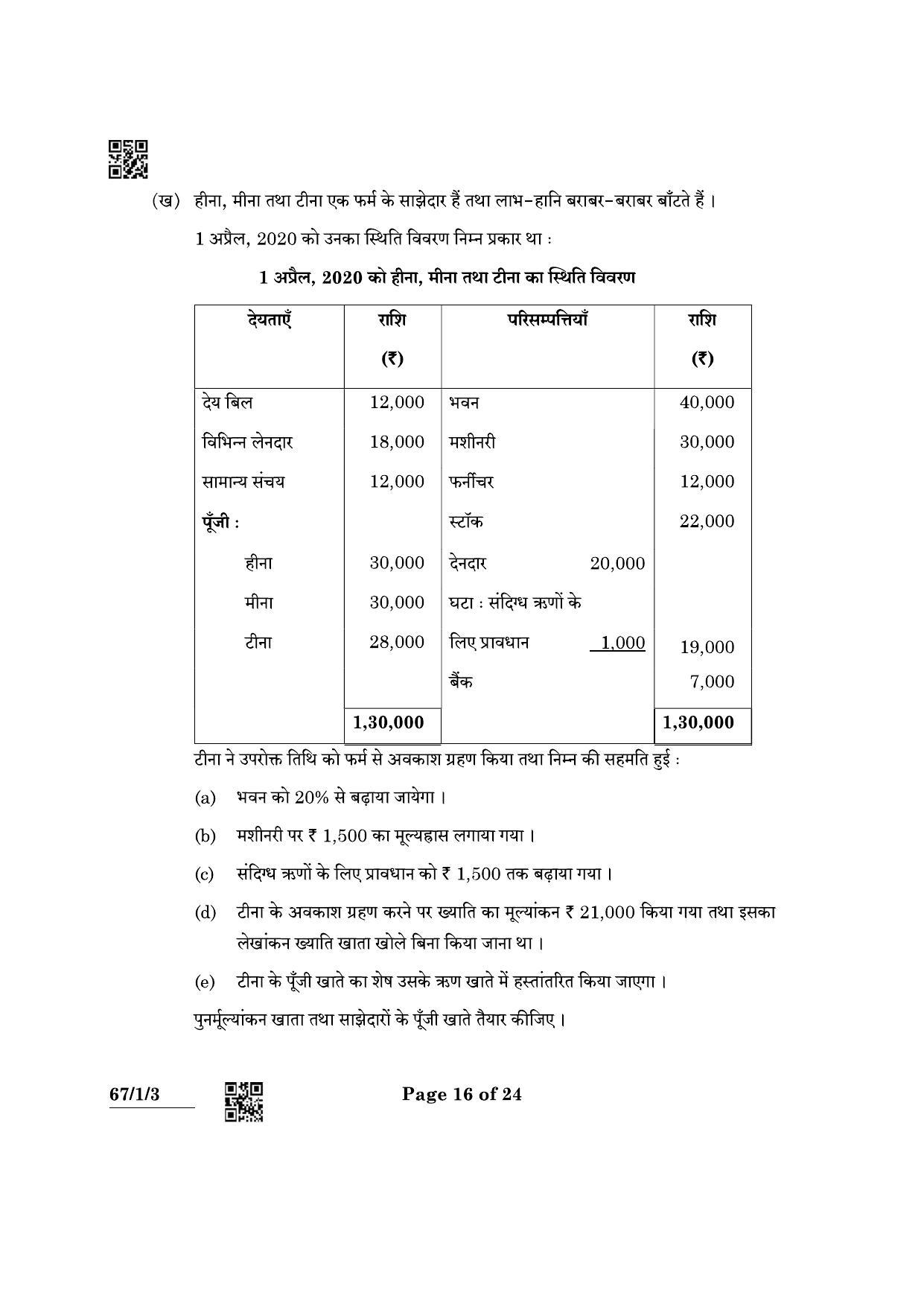 CBSE Class 12 67-1-3 Accountancy 2022 Question Paper - Page 16