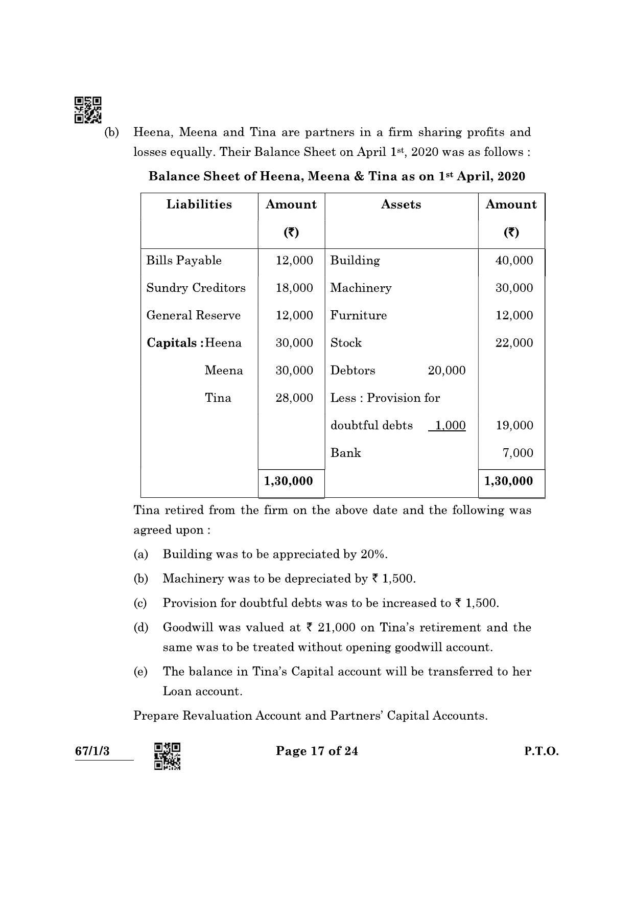 CBSE Class 12 67-1-3 Accountancy 2022 Question Paper - Page 17
