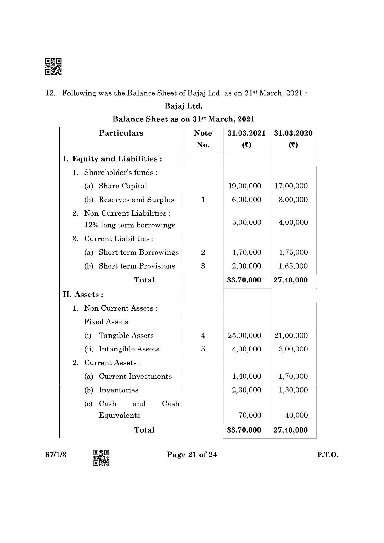 CBSE Class 12 67-1-3 Accountancy 2022 Question Paper - Page 21