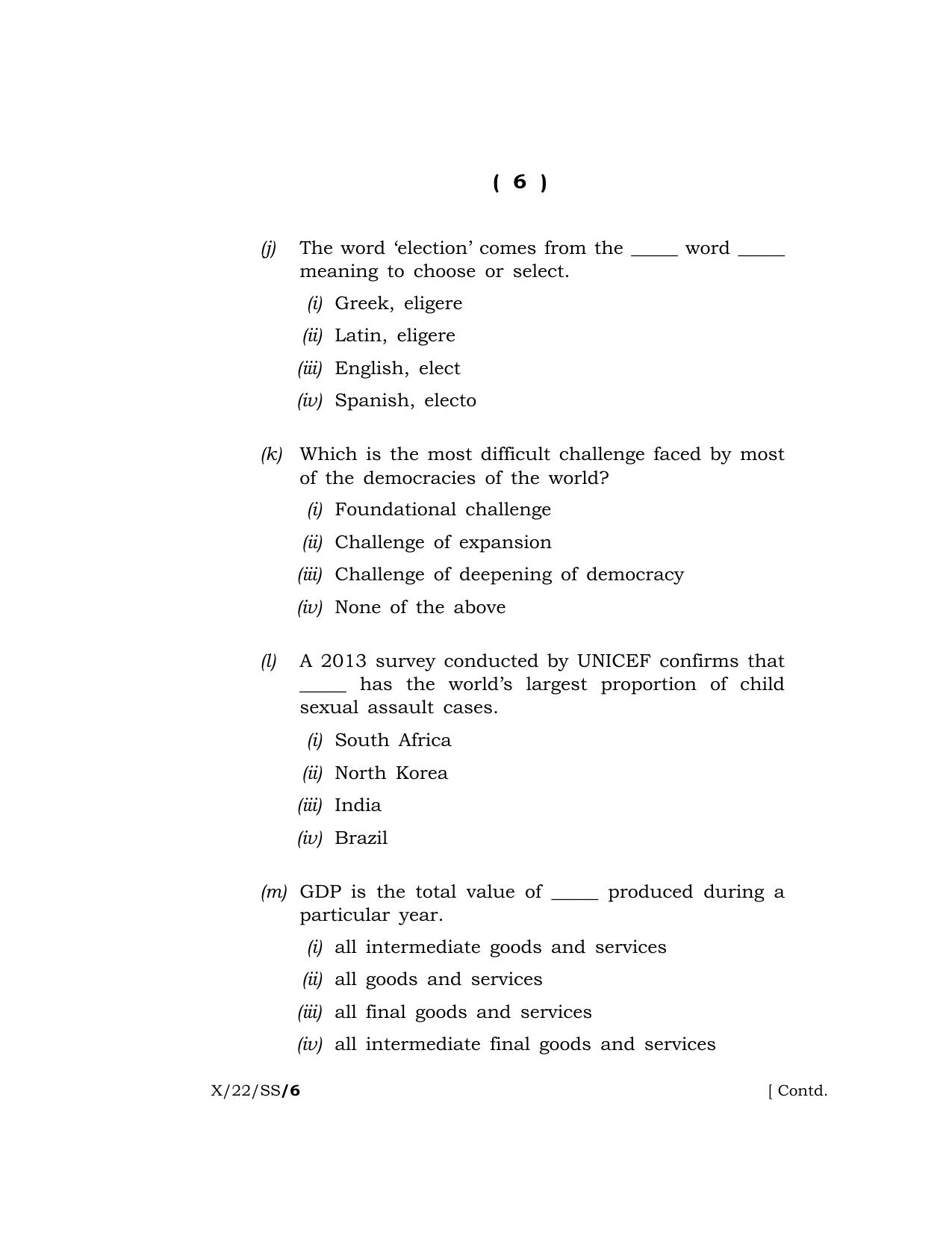 Meghalaya Board (MBOSE) Class 10 SOCIAL SCIENCE (X_22_SS) 2022 Question Paper - Page 6