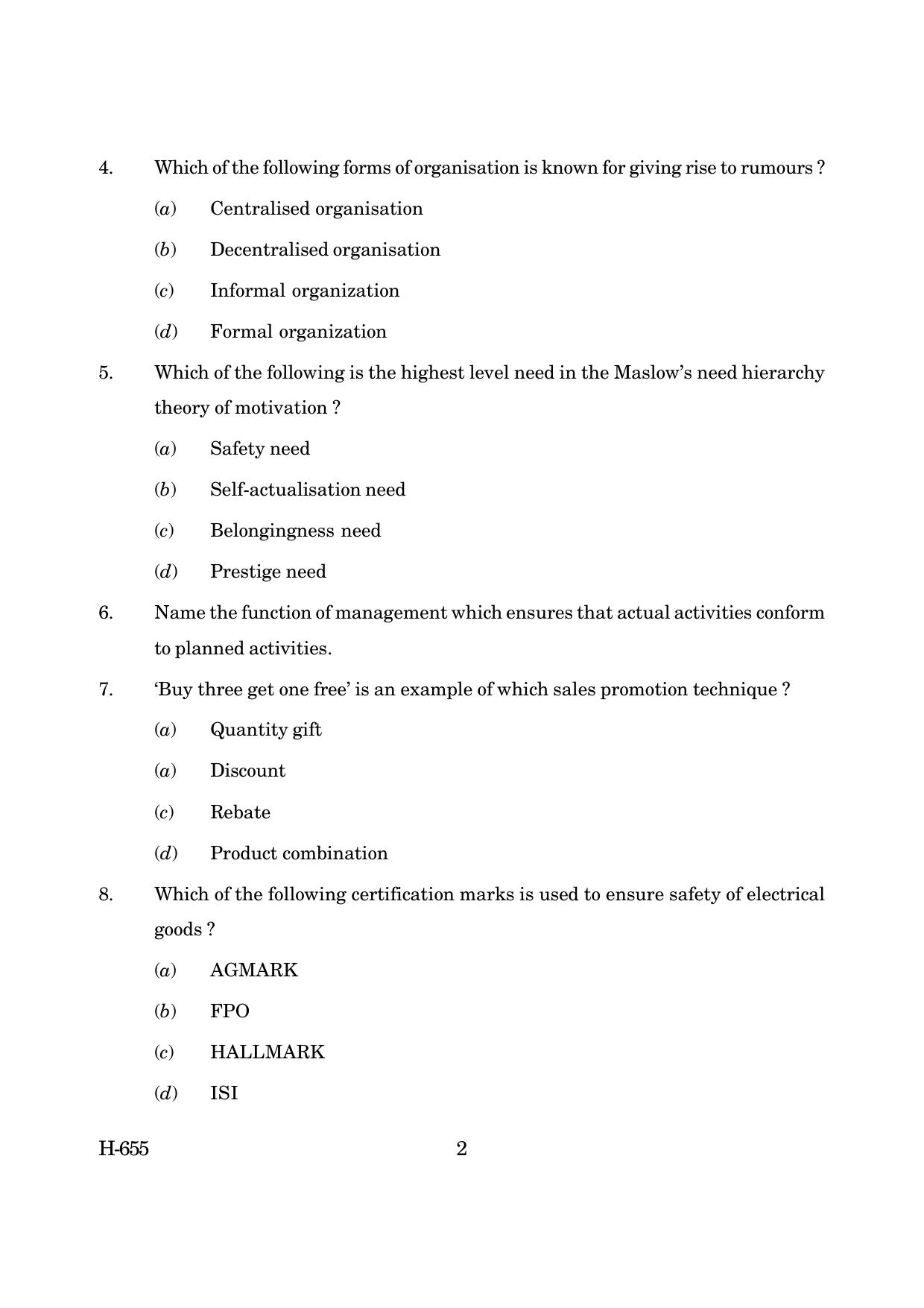 Goa Board Class 12 Business Studies (March 2019) Question Paper - Page 2