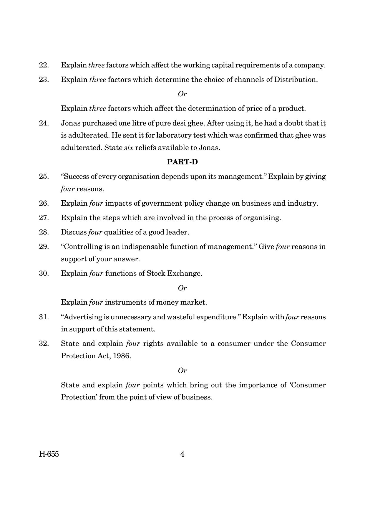 Goa Board Class 12 Business Studies (March 2019) Question Paper - Page 4
