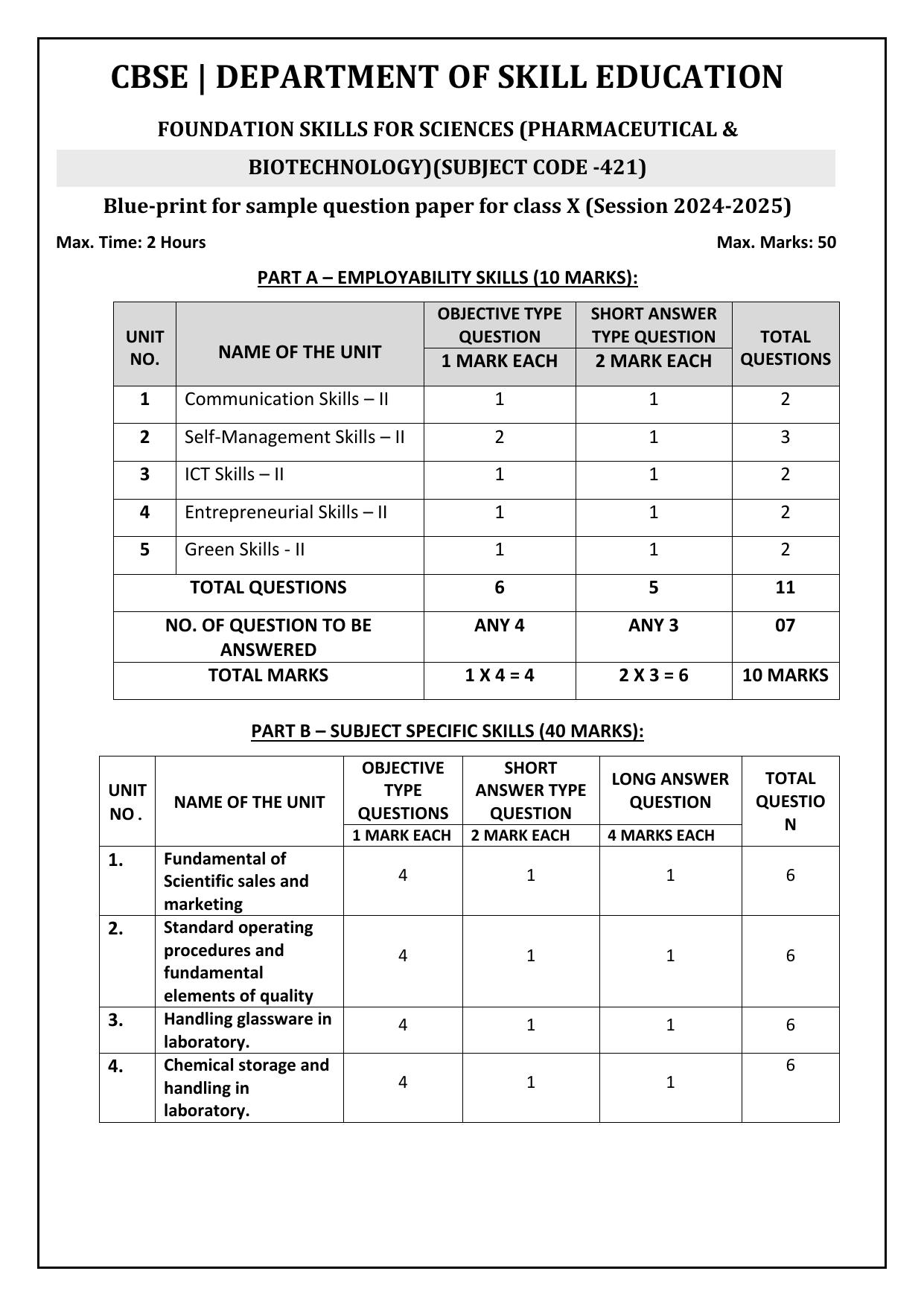 CBSE Class 10 Biotechnology Sample Paper 2025 - Page 1