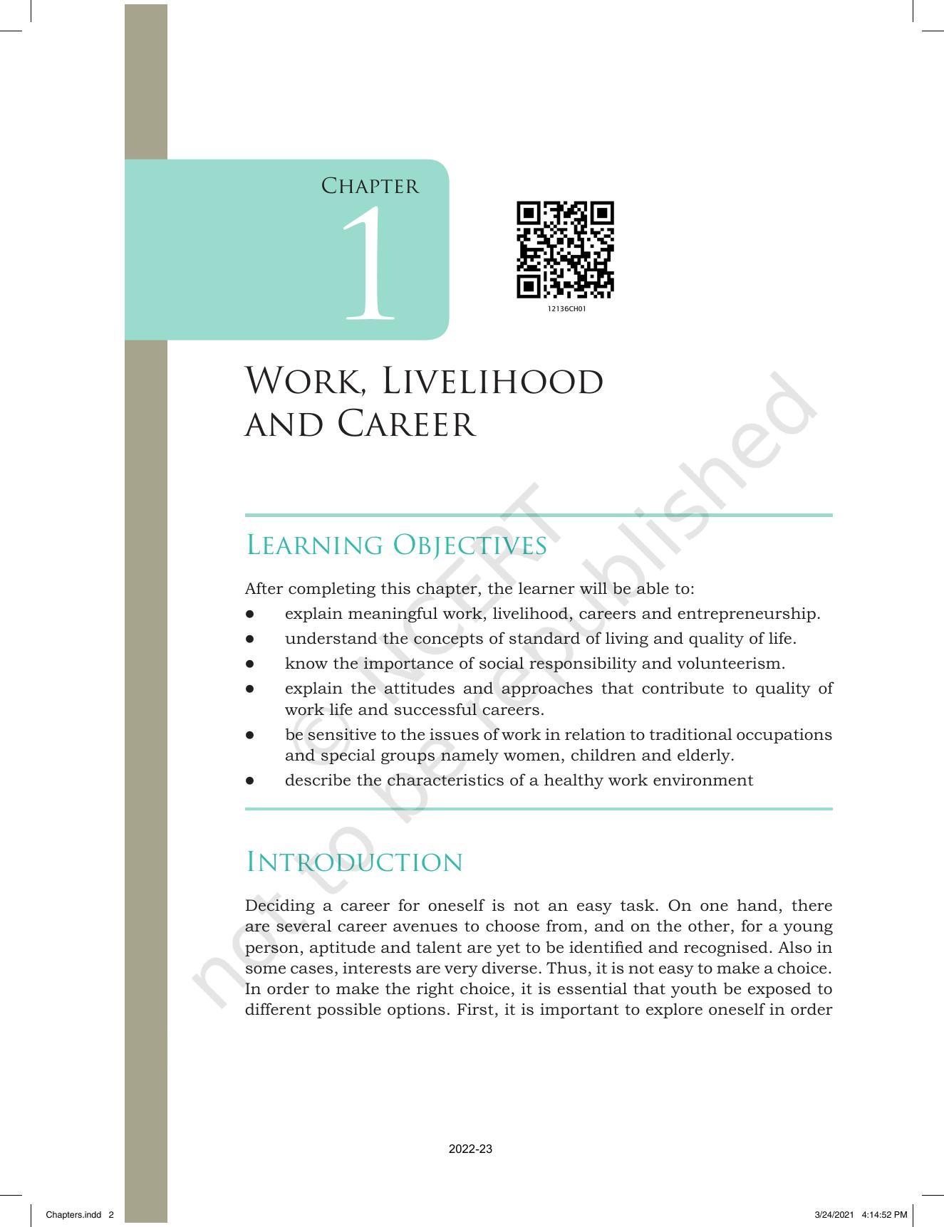 NCERT Book for Class 12 Home Science (Part -I) Chapter 1 Work, Livelihood, and Career - Page 2