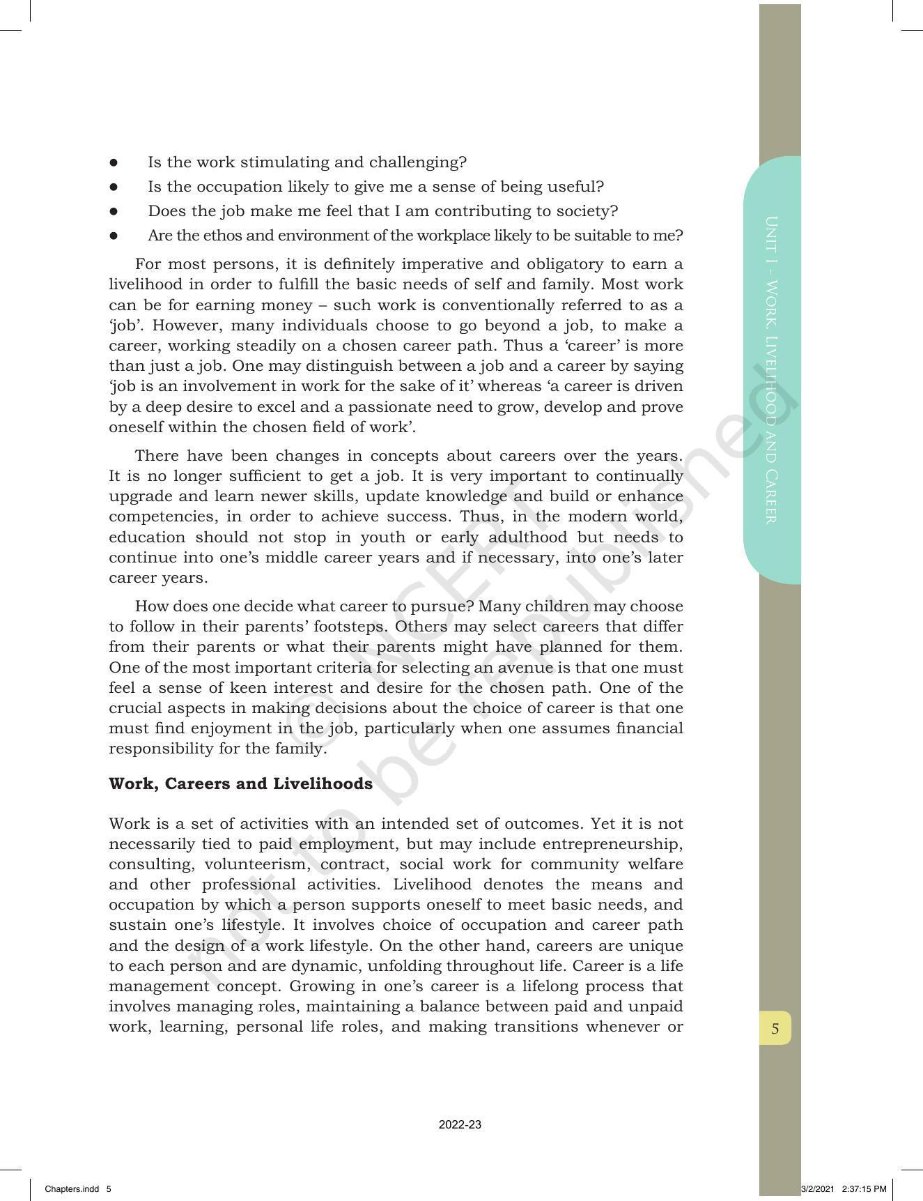 NCERT Book for Class 12 Home Science (Part -I) Chapter 1 Work, Livelihood, and Career - Page 5