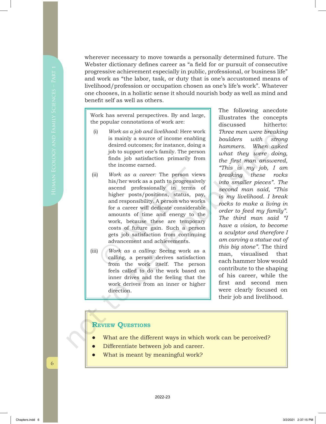 NCERT Book for Class 12 Home Science (Part -I) Chapter 1 Work, Livelihood, and Career - Page 6
