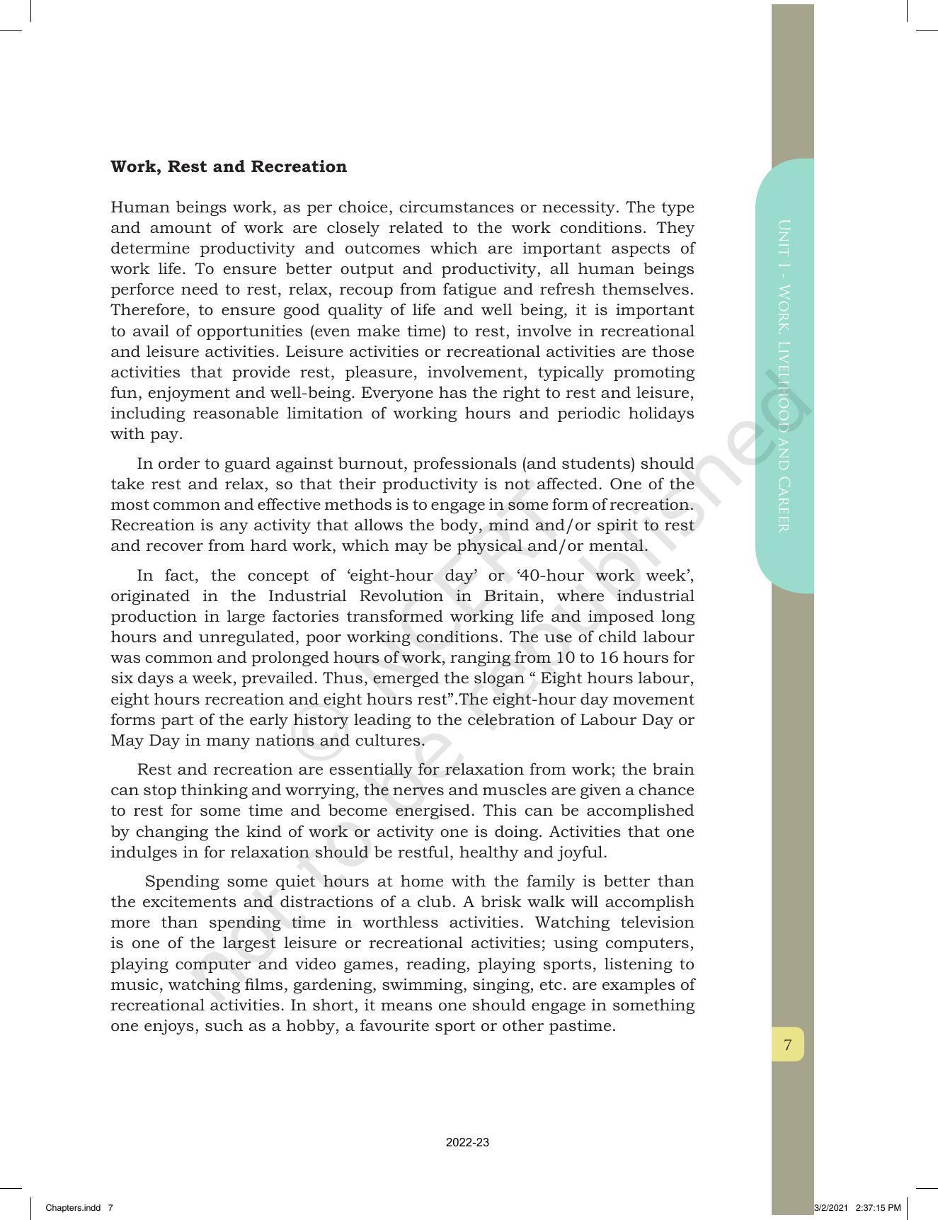 NCERT Book for Class 12 Home Science (Part -I) Chapter 1 Work, Livelihood, and Career - Page 7