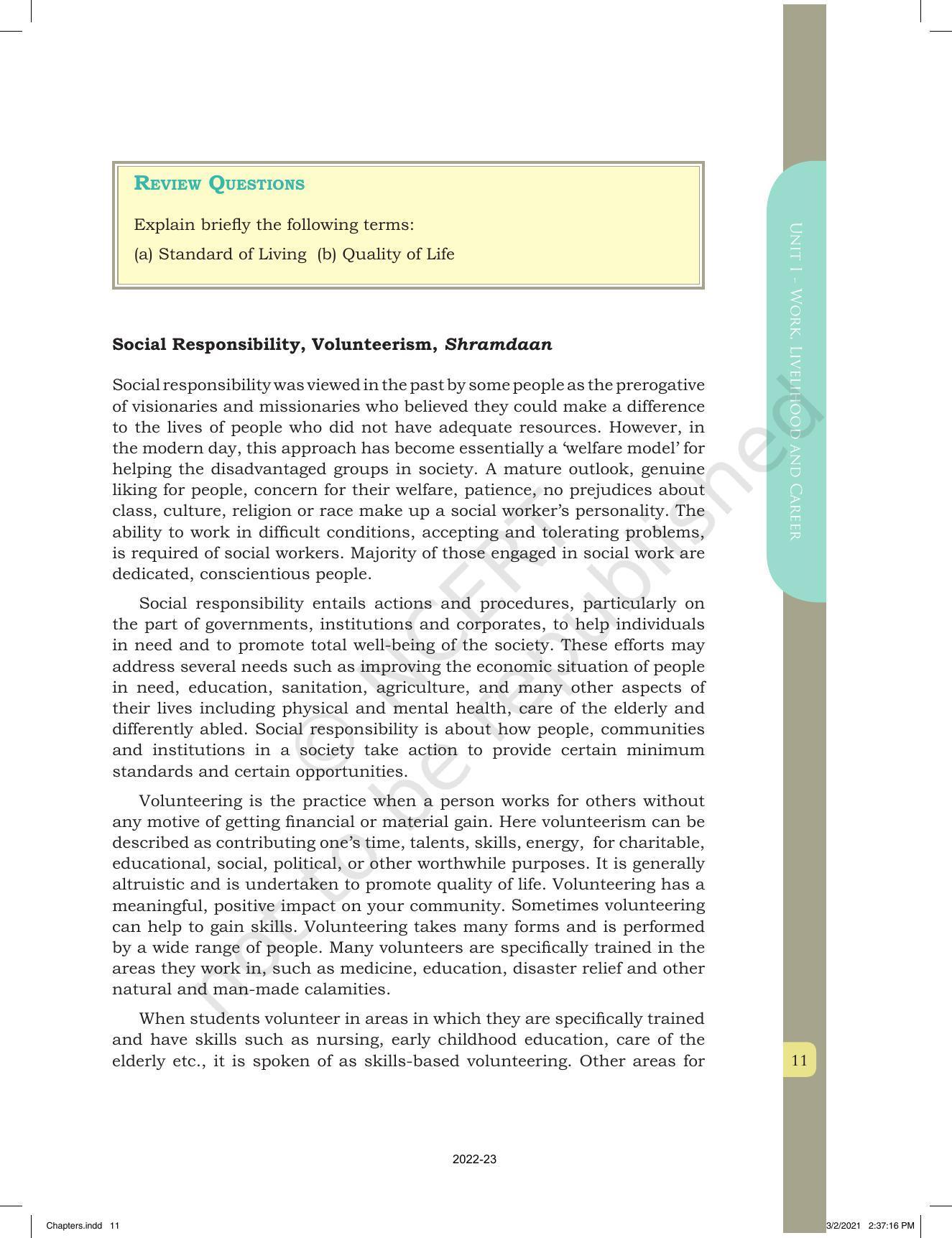 NCERT Book for Class 12 Home Science (Part -I) Chapter 1 Work, Livelihood, and Career - Page 11