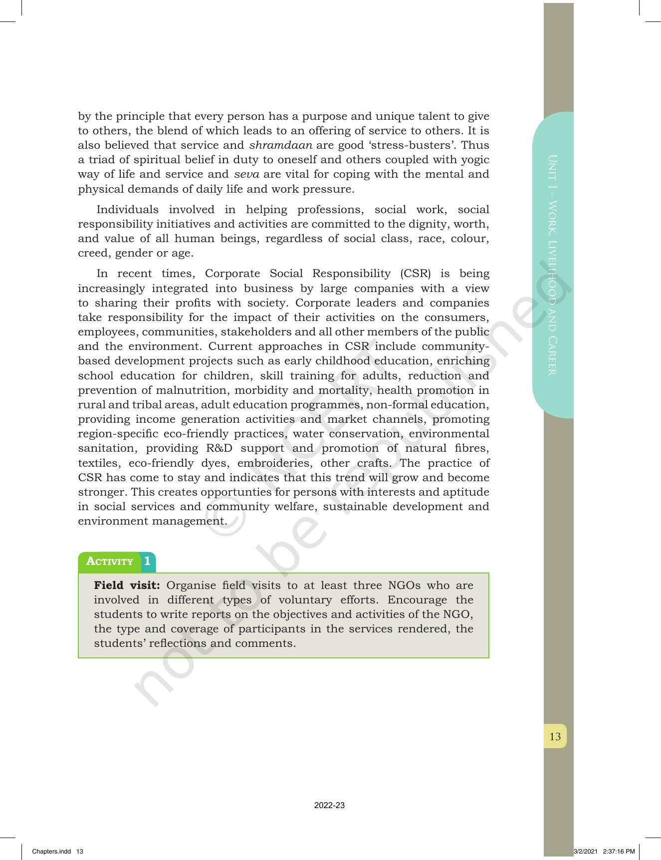 NCERT Book for Class 12 Home Science (Part -I) Chapter 1 Work, Livelihood, and Career - Page 13