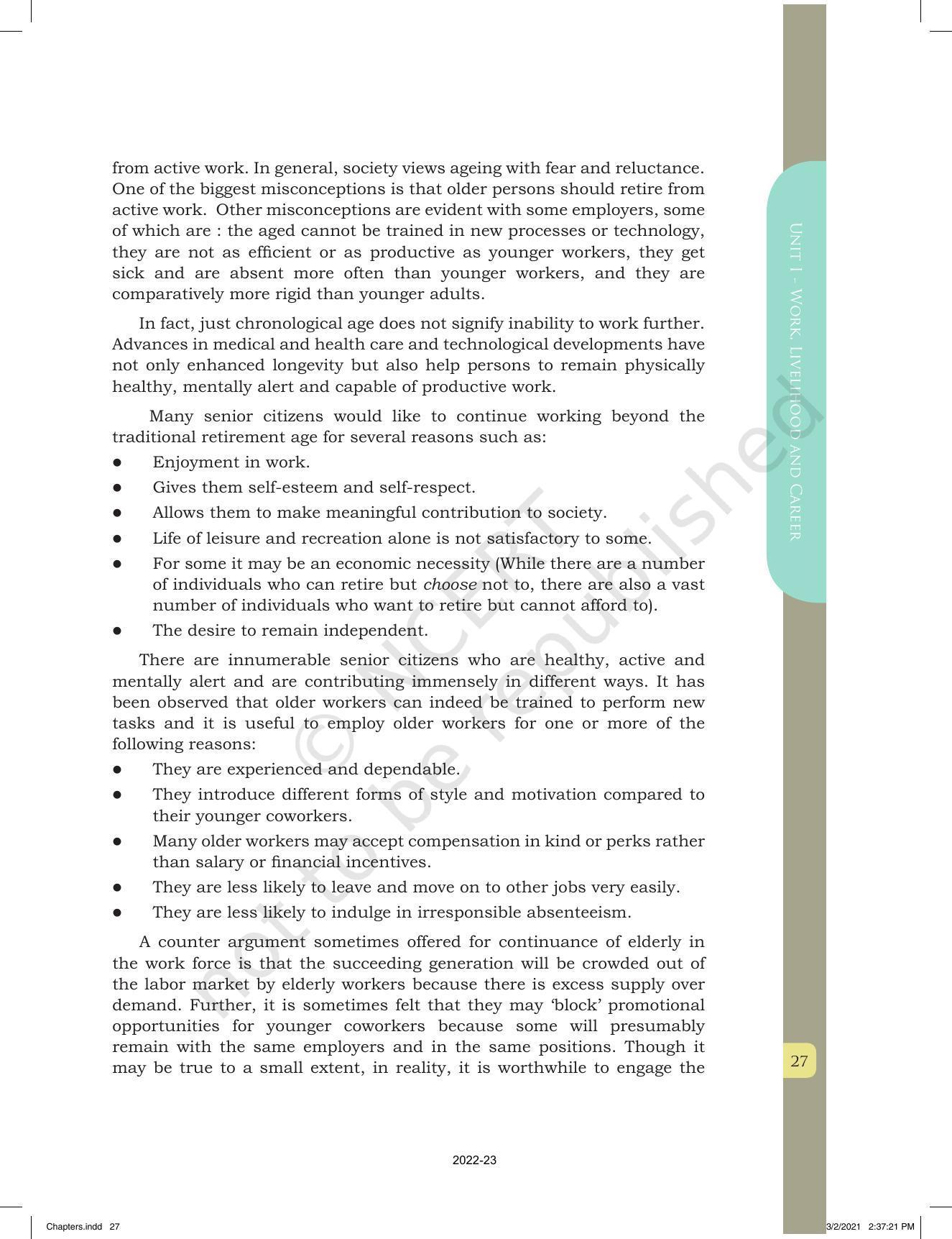 NCERT Book for Class 12 Home Science (Part -I) Chapter 1 Work, Livelihood, and Career - Page 27