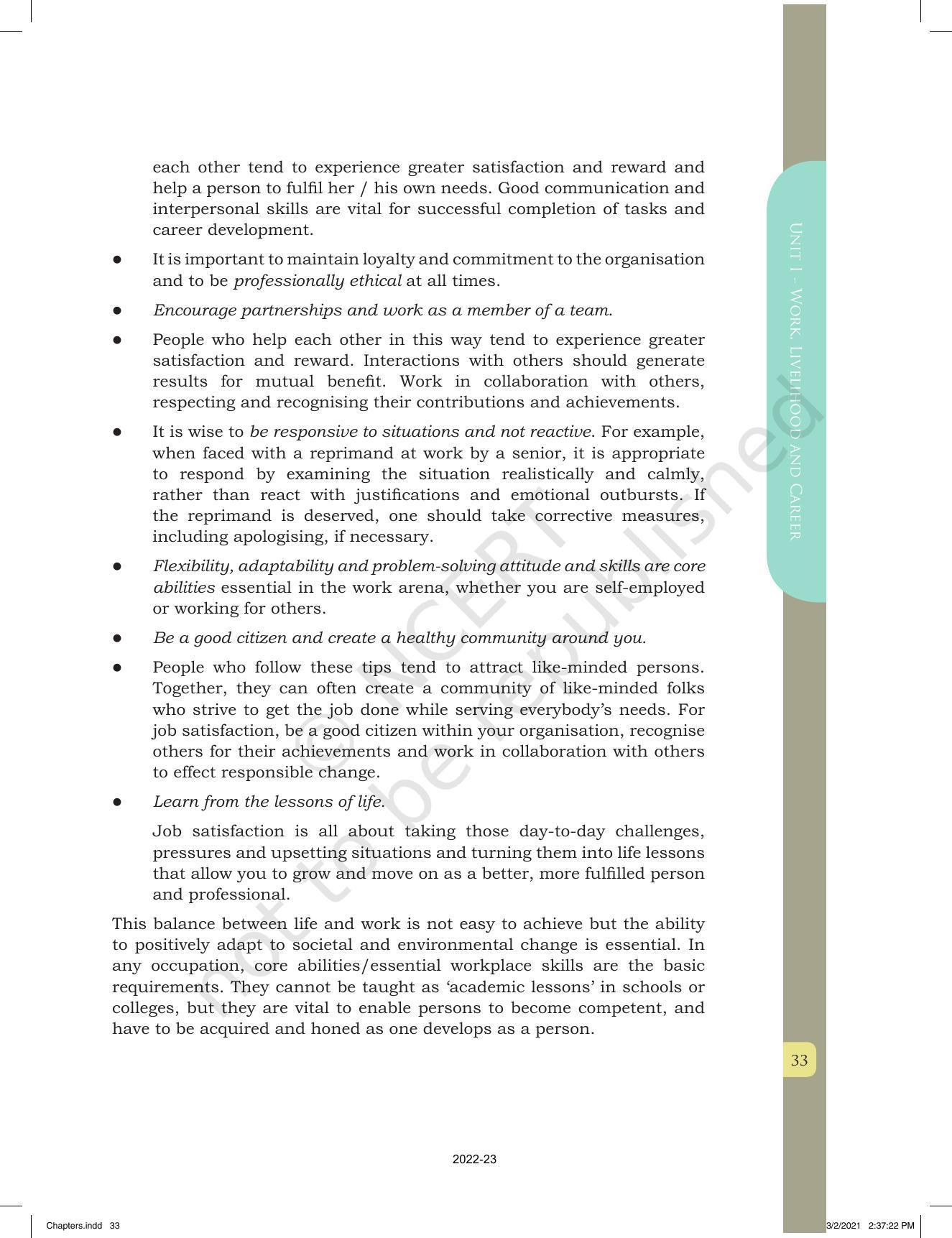 NCERT Book for Class 12 Home Science (Part -I) Chapter 1 Work, Livelihood, and Career - Page 33