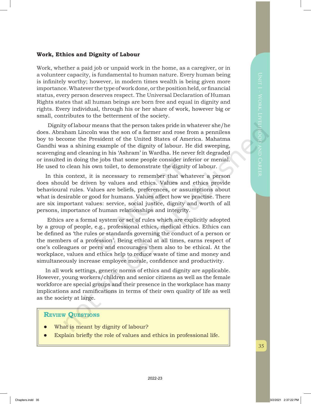 NCERT Book for Class 12 Home Science (Part -I) Chapter 1 Work, Livelihood, and Career - Page 35