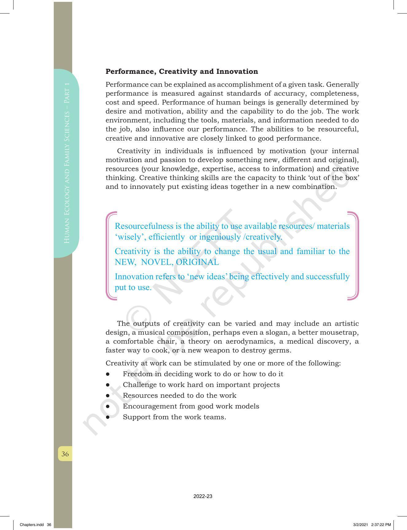 NCERT Book for Class 12 Home Science (Part -I) Chapter 1 Work, Livelihood, and Career - Page 36