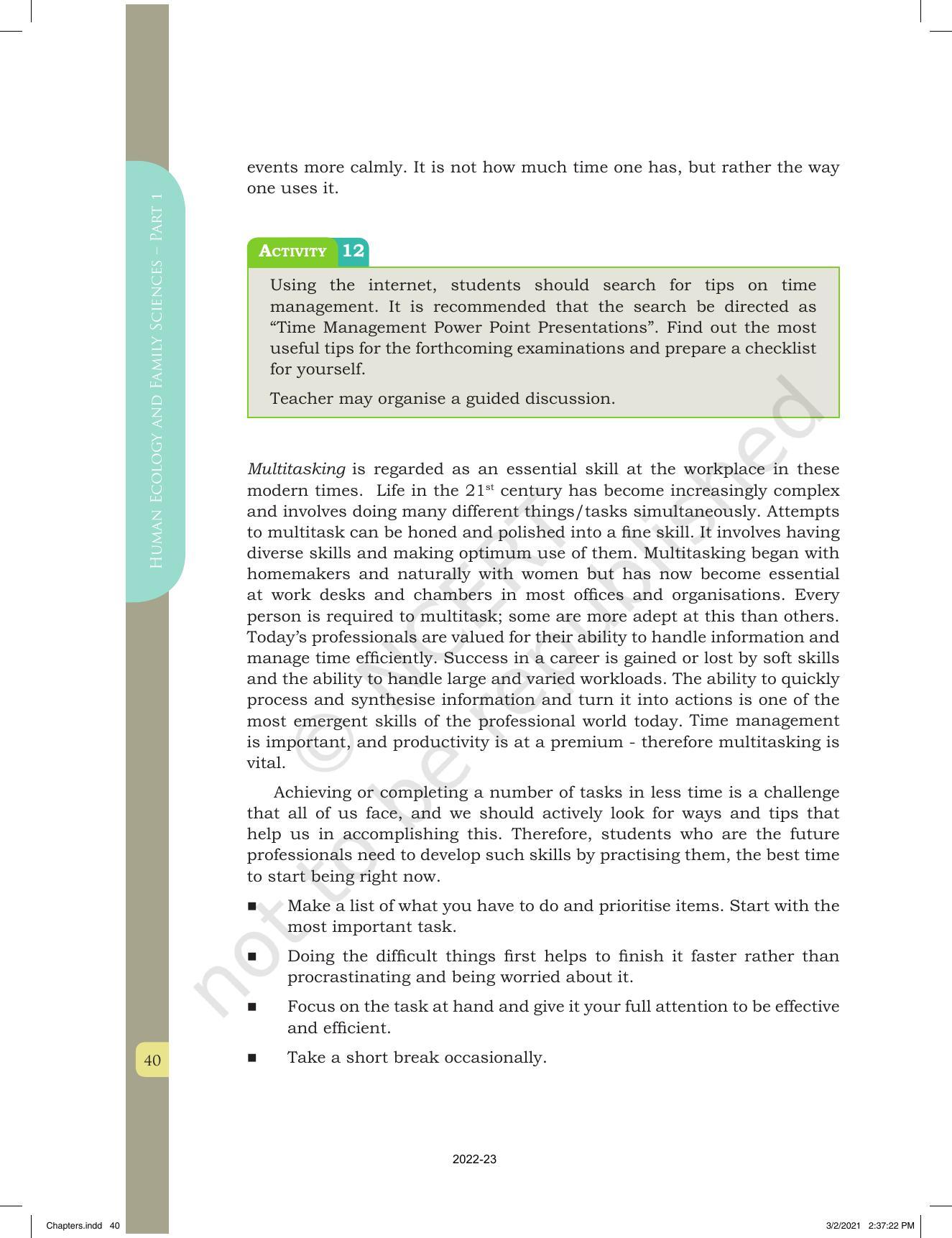NCERT Book for Class 12 Home Science (Part -I) Chapter 1 Work, Livelihood, and Career - Page 40