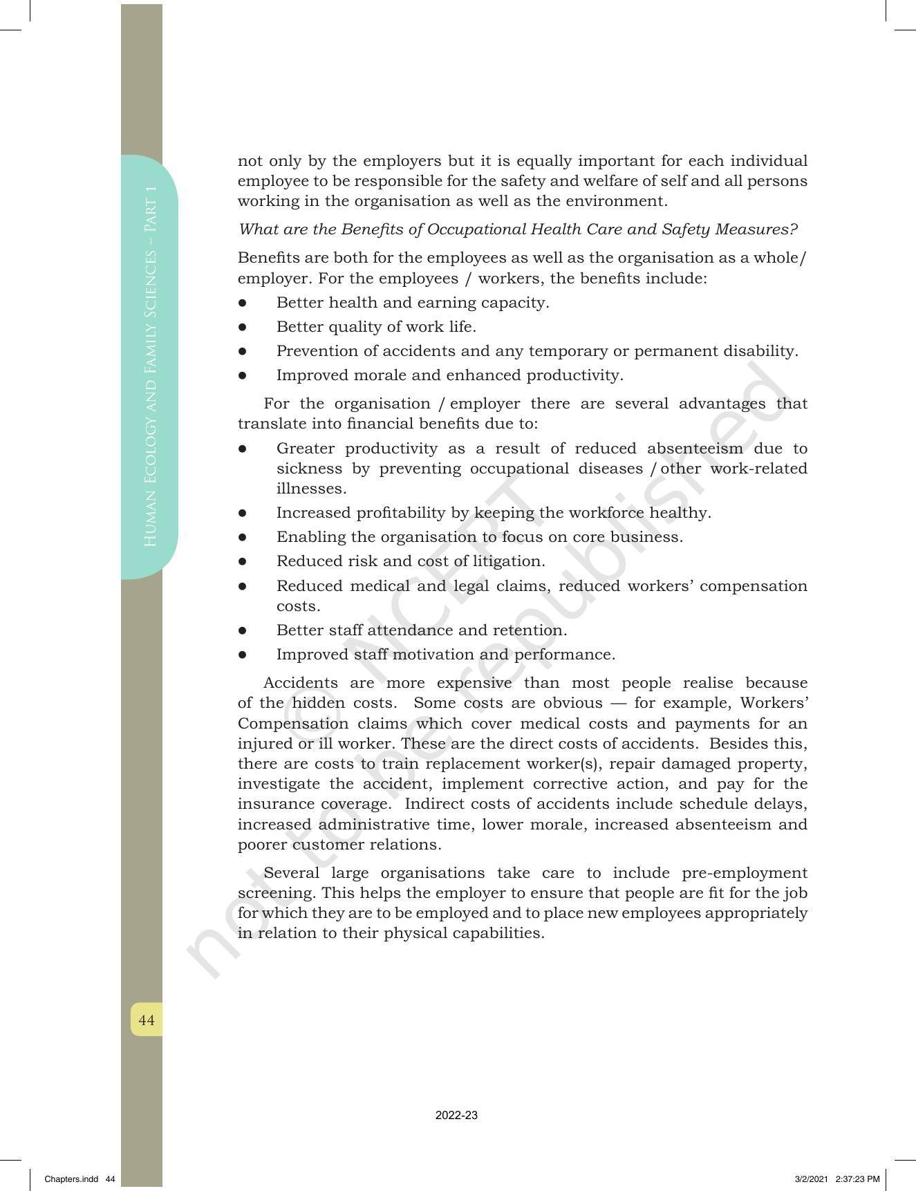 NCERT Book for Class 12 Home Science (Part -I) Chapter 1 Work, Livelihood, and Career - Page 44