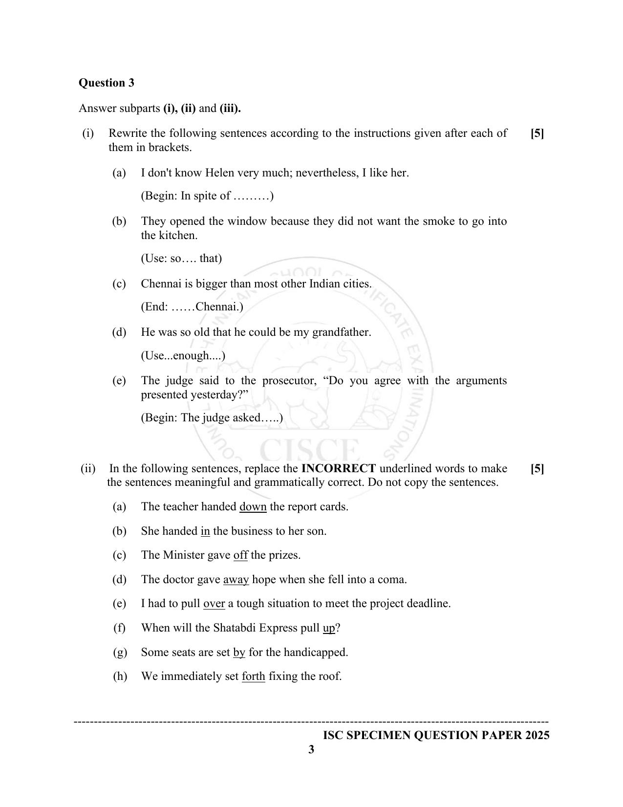 ISC Class 12 2025 English Language (English Paper 1) (SQP & AK) Specimen Paper - Page 3