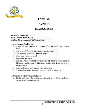 ISC Class 12 2025 English Language (English Paper 1) (SQP & AK) Specimen Paper