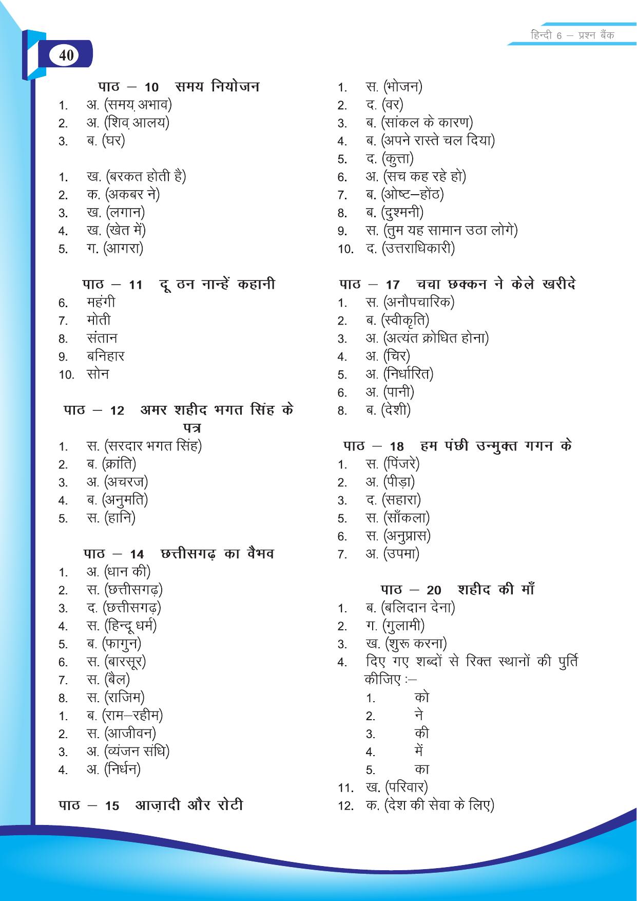 Chhattisgarh Board Class 6 Hindi Question Bank - Page 42