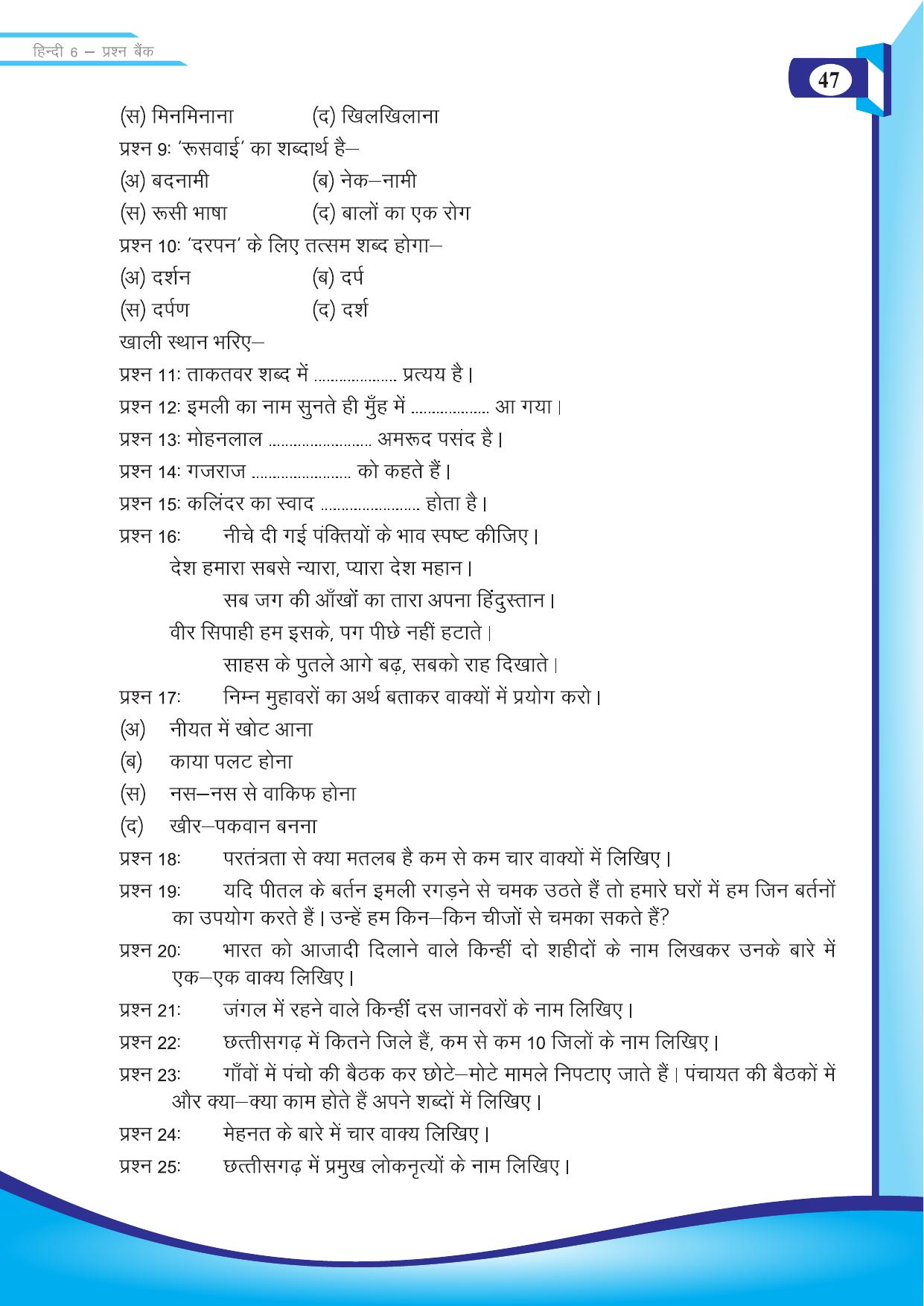 Chhattisgarh Board Class 6 Hindi Question Bank - Page 49