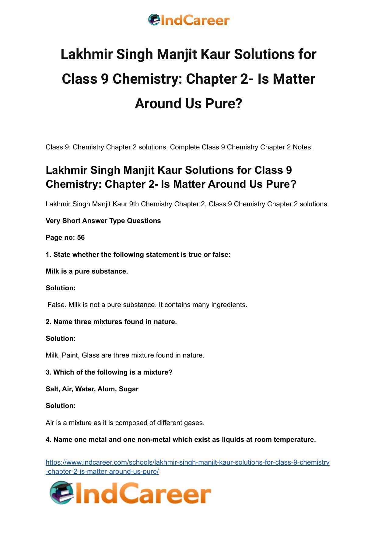 Lakhmir Singh Manjit Kaur  Solutions for Class 9 Chemistry: Chapter 2- Is Matter Around Us Pure? - Page 2