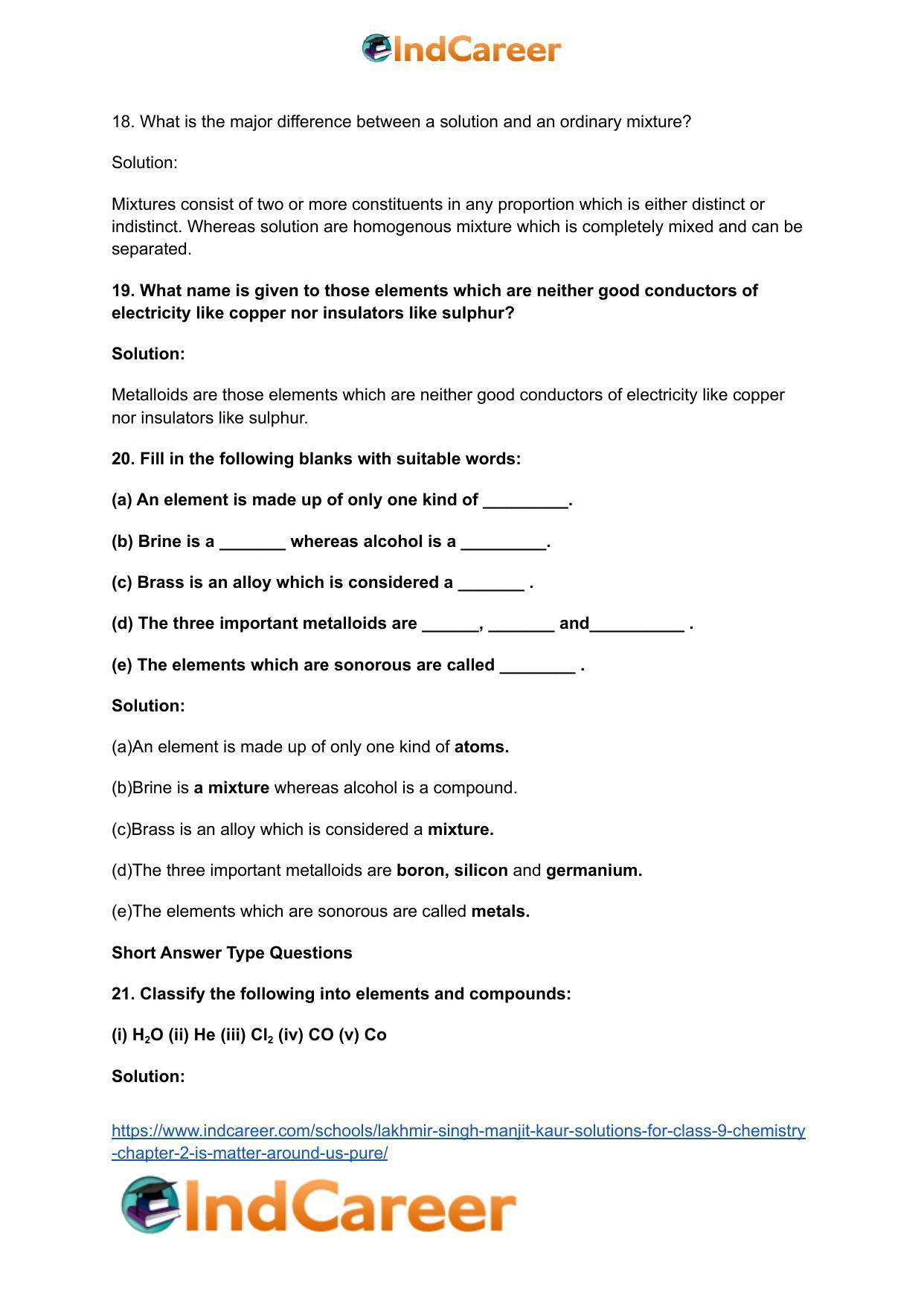 Lakhmir Singh Manjit Kaur  Solutions for Class 9 Chemistry: Chapter 2- Is Matter Around Us Pure? - Page 5