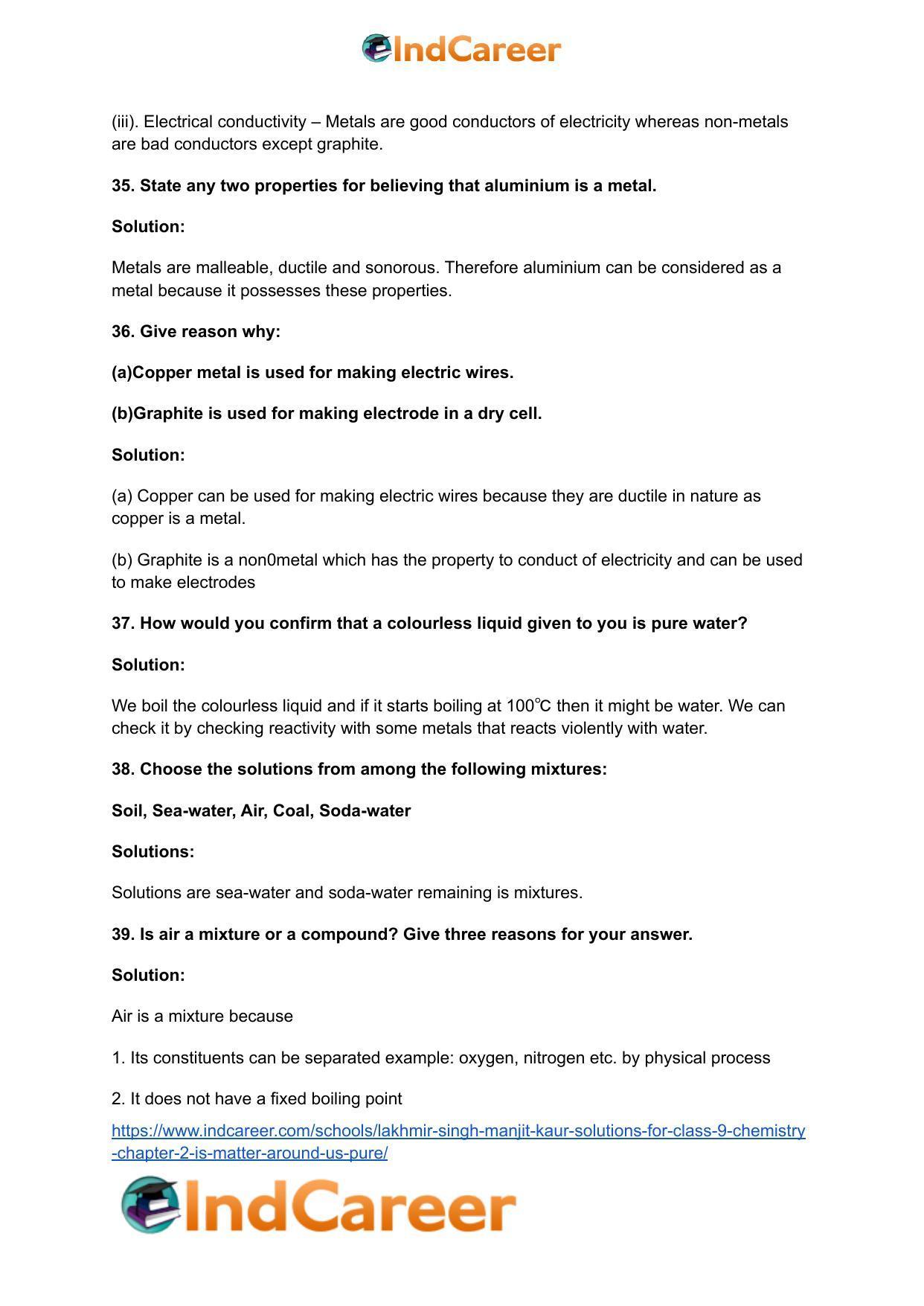 Lakhmir Singh Manjit Kaur  Solutions for Class 9 Chemistry: Chapter 2- Is Matter Around Us Pure? - Page 9