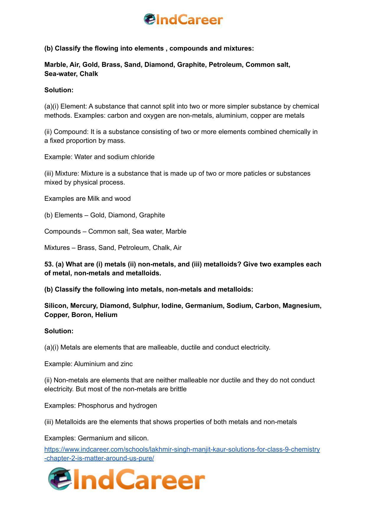 Lakhmir Singh Manjit Kaur  Solutions for Class 9 Chemistry: Chapter 2- Is Matter Around Us Pure? - Page 14