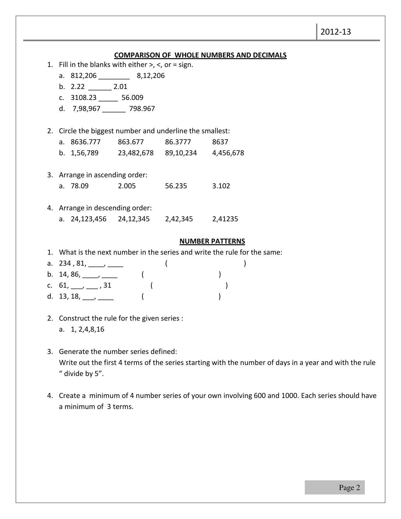 Worksheet for Class 5 Maths Assignment 44 - Page 2