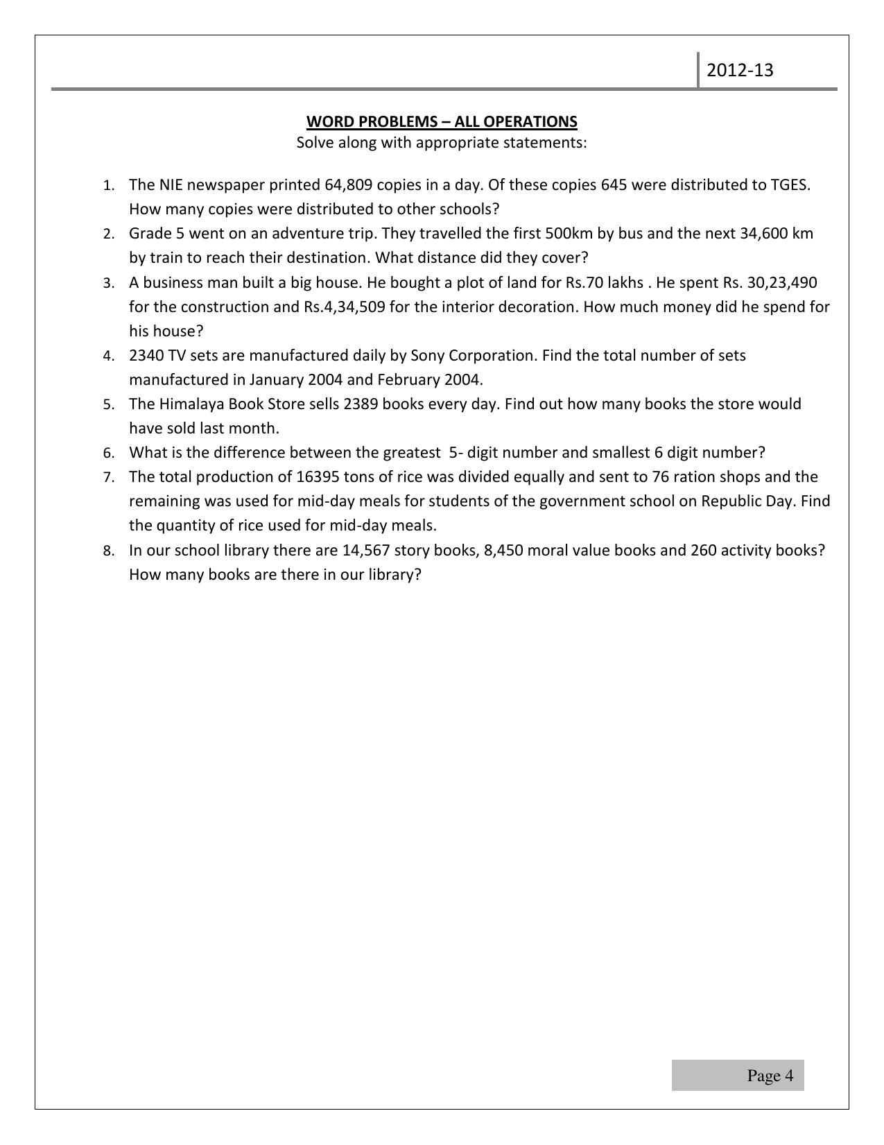 Worksheet for Class 5 Maths Assignment 44 - Page 4