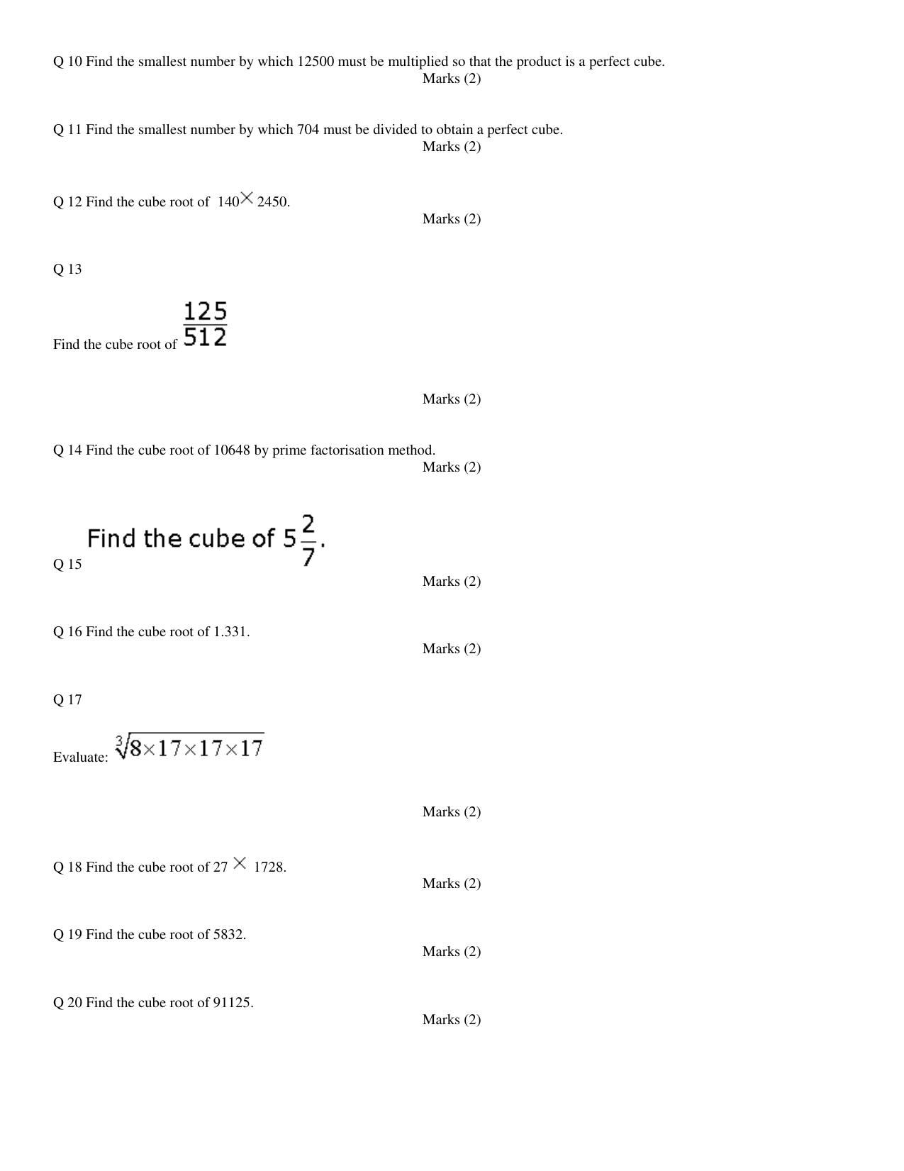 CBSE Worksheets for Class 8 Mathematics Cubes and Cube Roots Assignment - Page 2