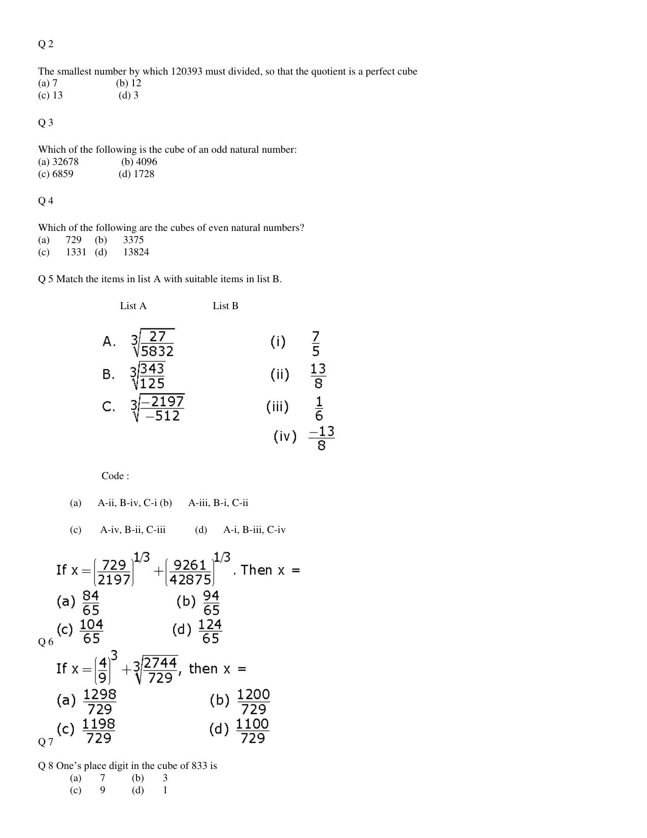 CBSE Worksheets for Class 8 Mathematics Cubes and Cube Roots Assignment - Page 4