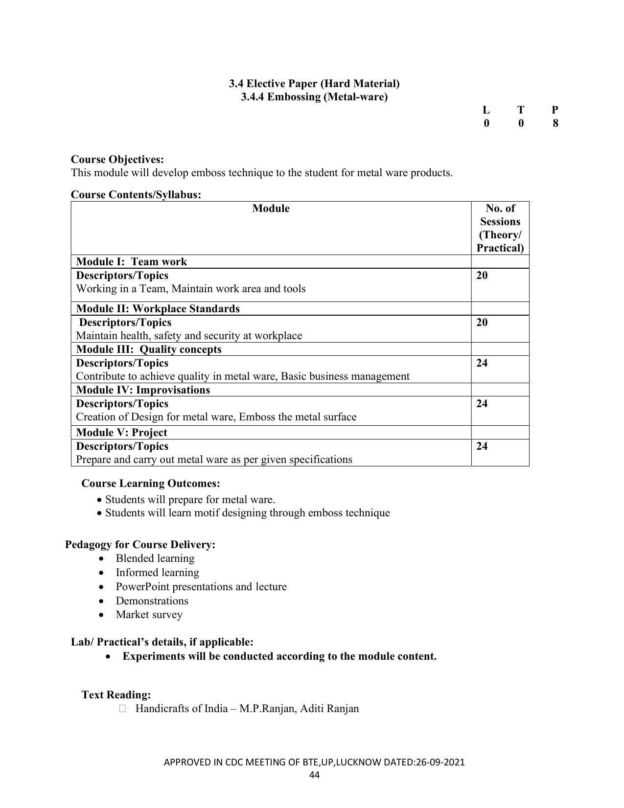 SYLLABUS FOR SEMESTER SYSTEM EFFECTIVE FROM (2021-2022) - CRAFT TECHNOLOGY - Page 44