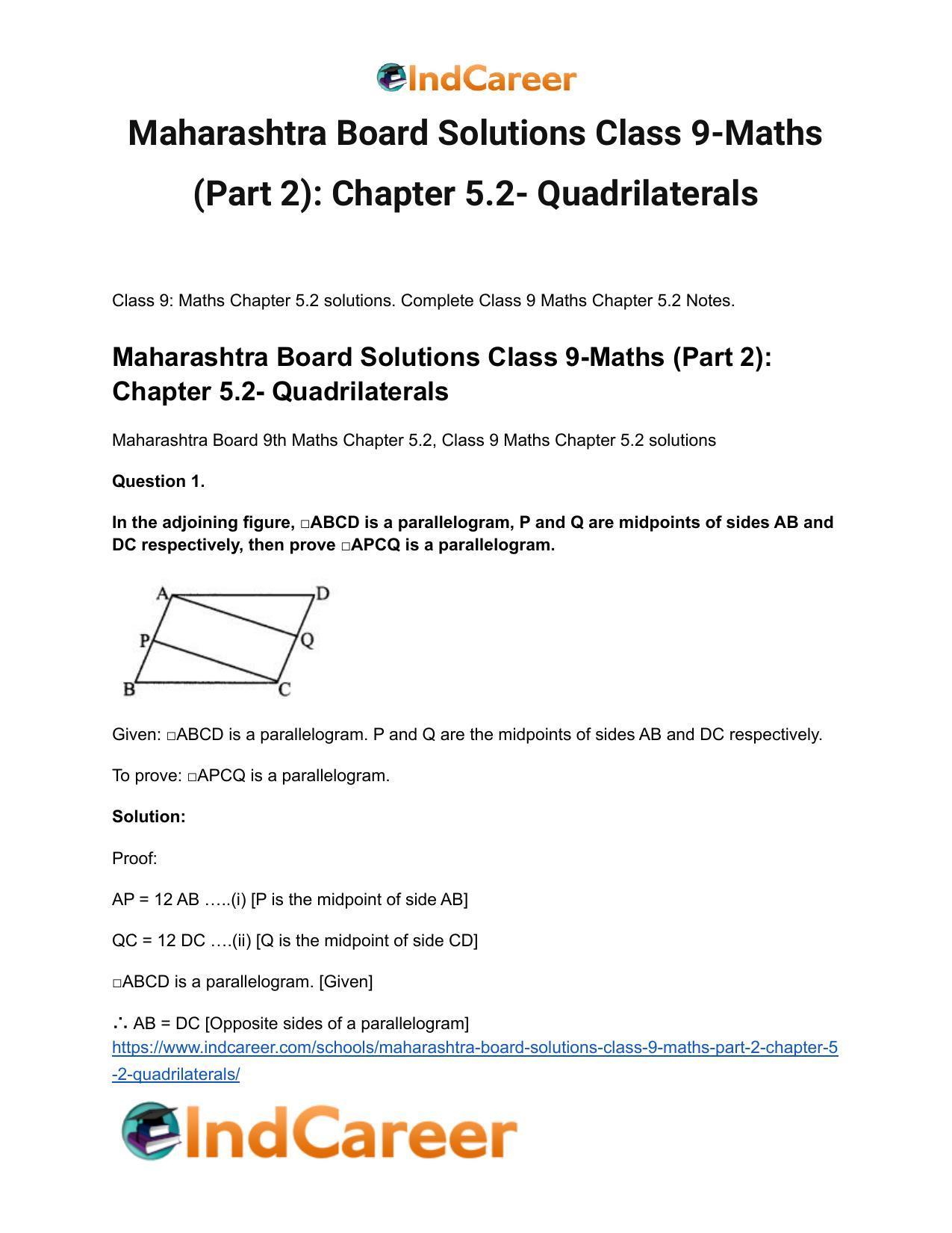 Maharashtra Board Solutions Class 9-Maths (Part 2): Chapter 5.2- Quadrilaterals - Page 2