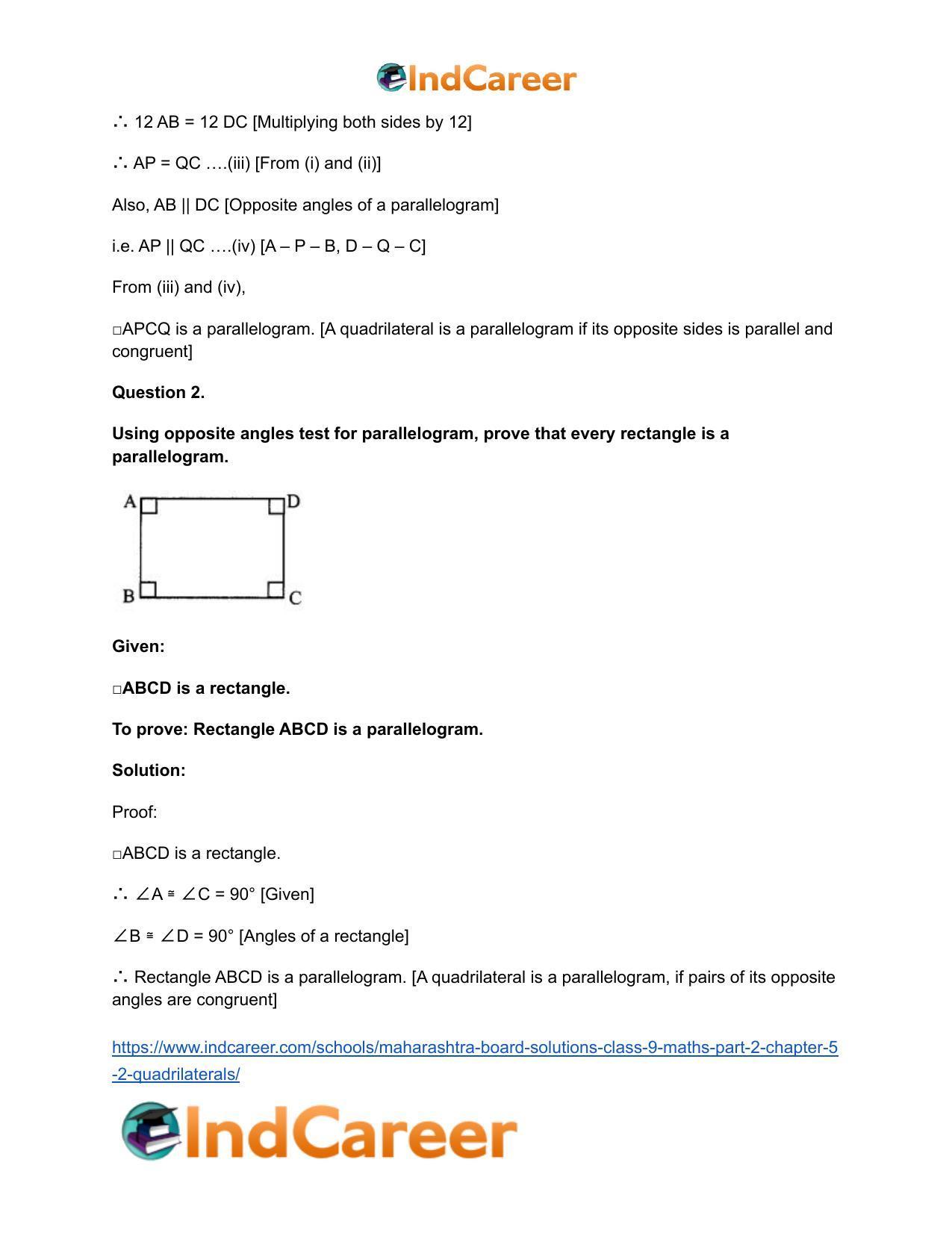 Maharashtra Board Solutions Class 9-Maths (Part 2): Chapter 5.2- Quadrilaterals - Page 3