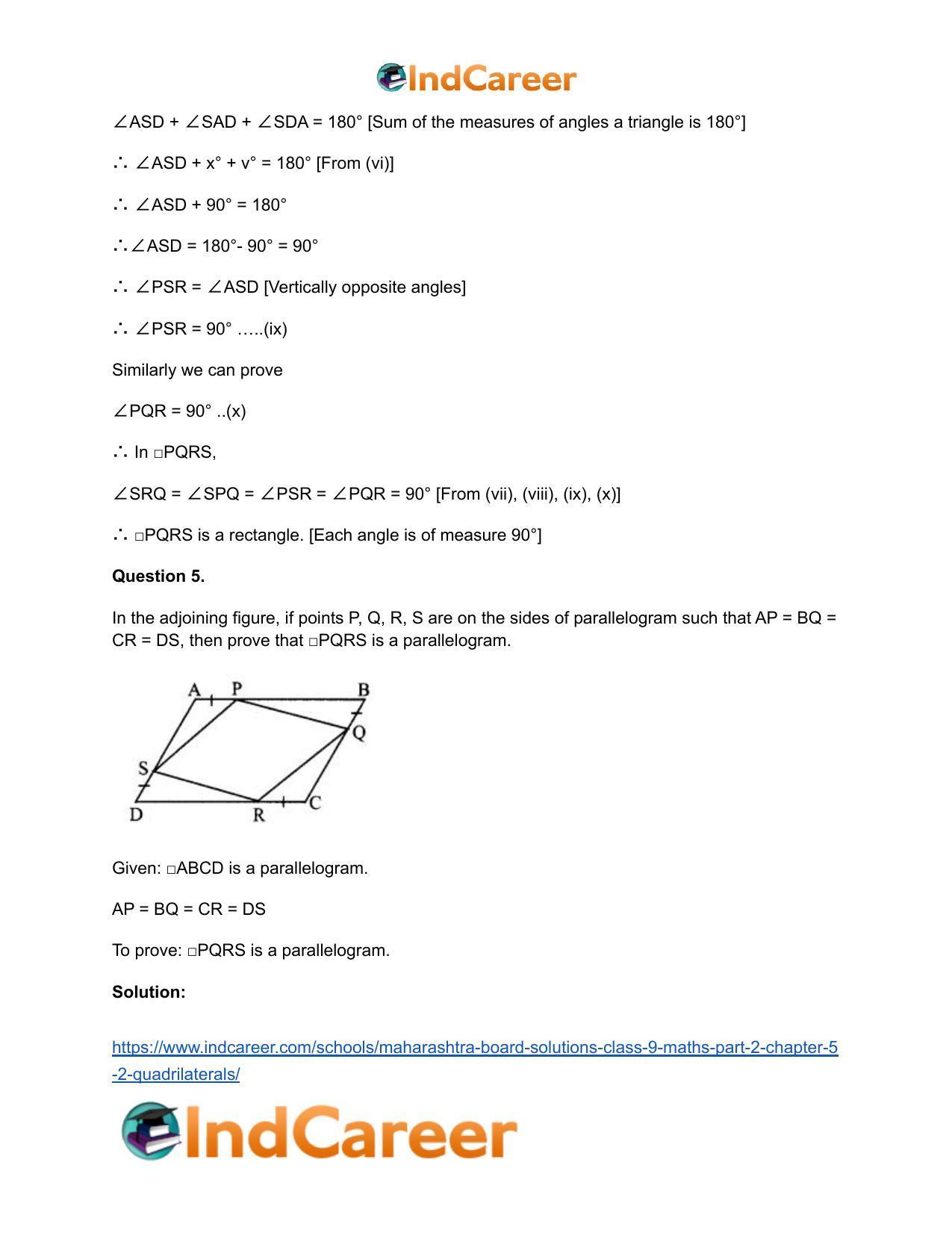 Maharashtra Board Solutions Class 9-Maths (Part 2): Chapter 5.2- Quadrilaterals - Page 7