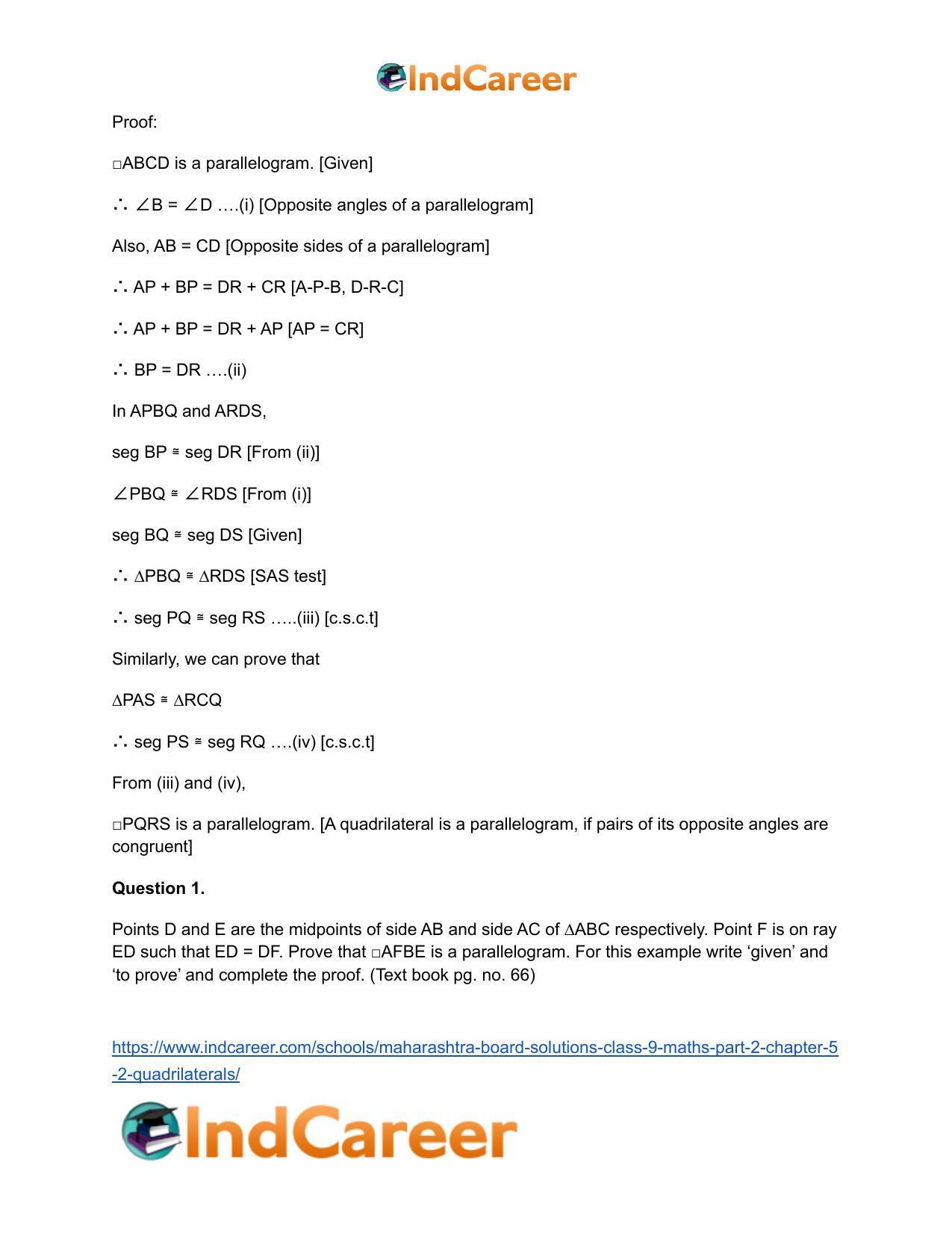 Maharashtra Board Solutions Class 9-Maths (Part 2): Chapter 5.2- Quadrilaterals - Page 8