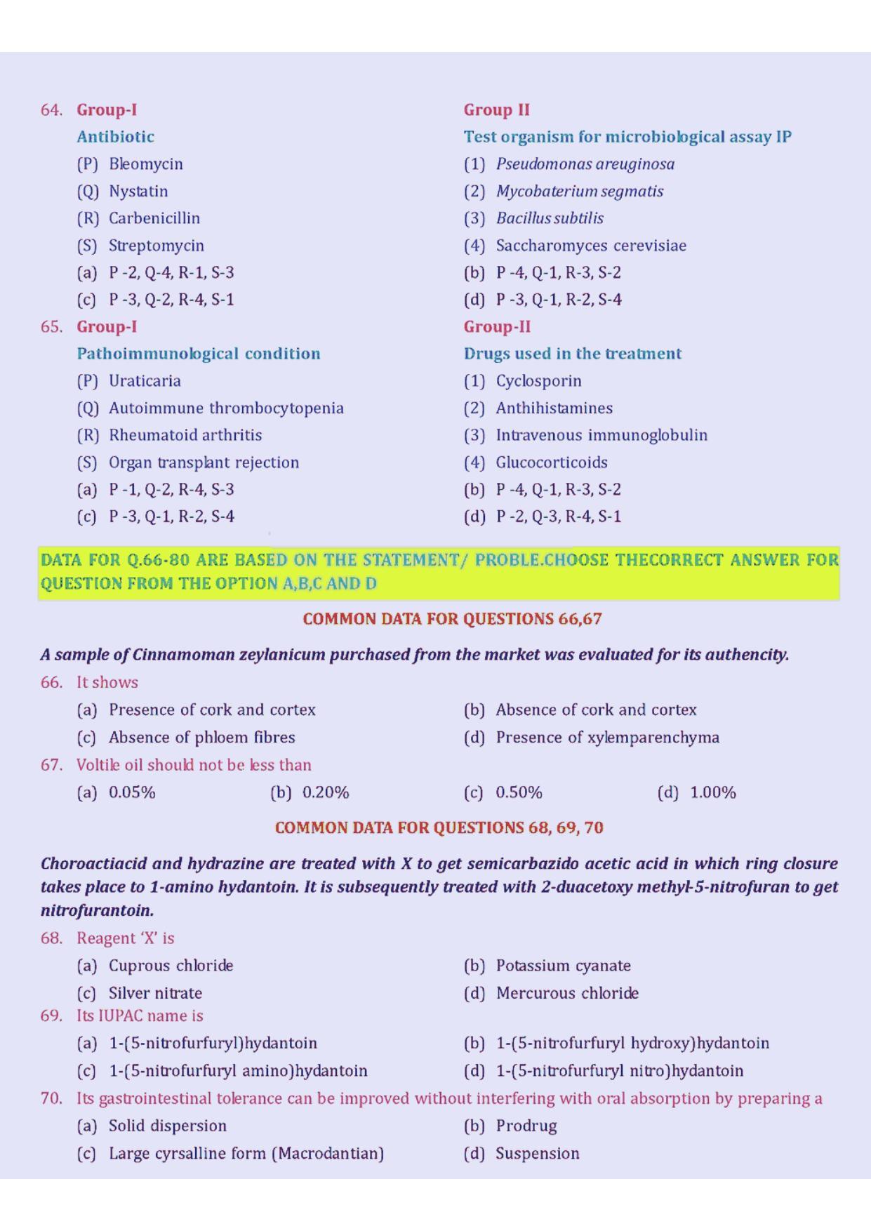 GPAT 2005 Question Paper with Answer Key - Page 8