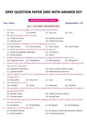 GPAT 2005 Question Paper with Answer Key
