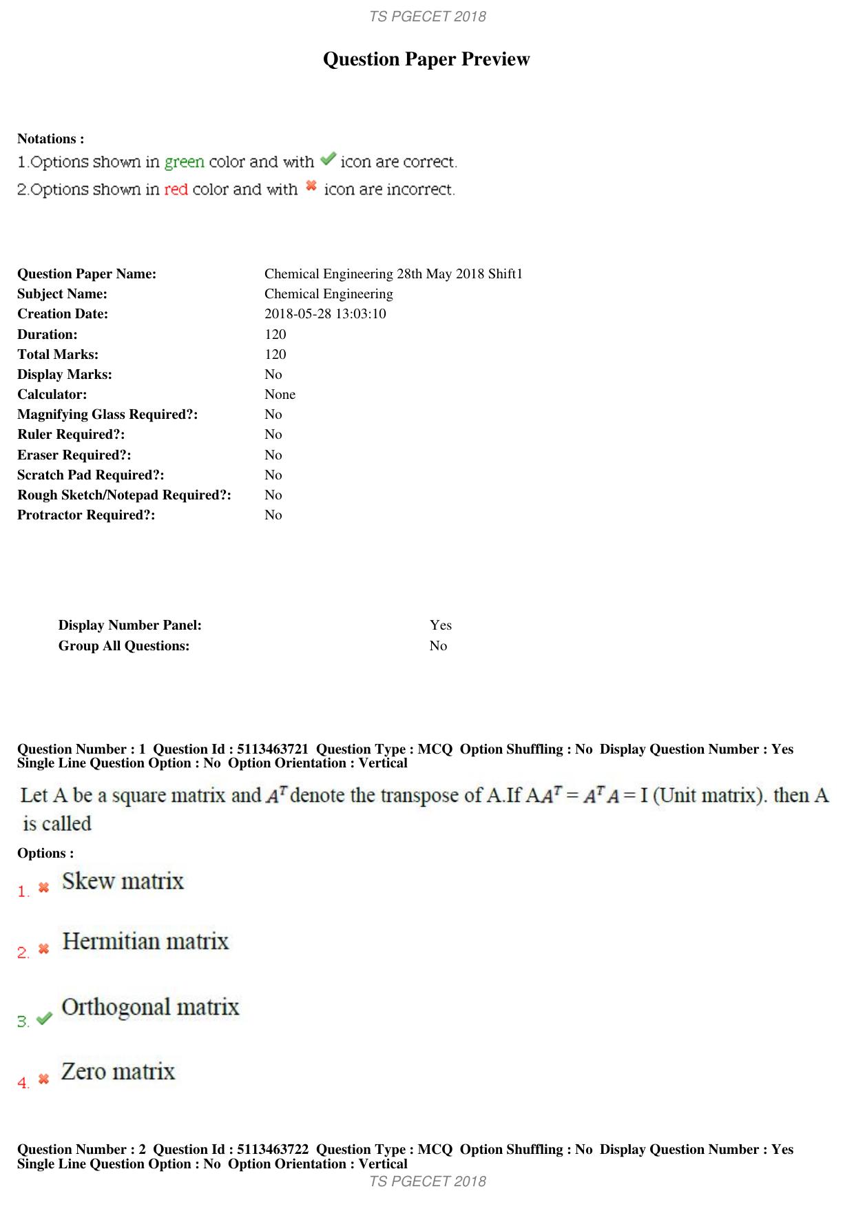TS PGECET 2018: Chemical Engineering Question Papers - Page 1
