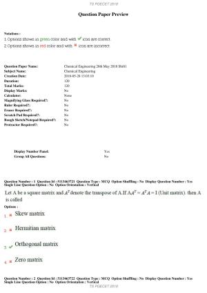TS PGECET 2018: Chemical Engineering Question Papers