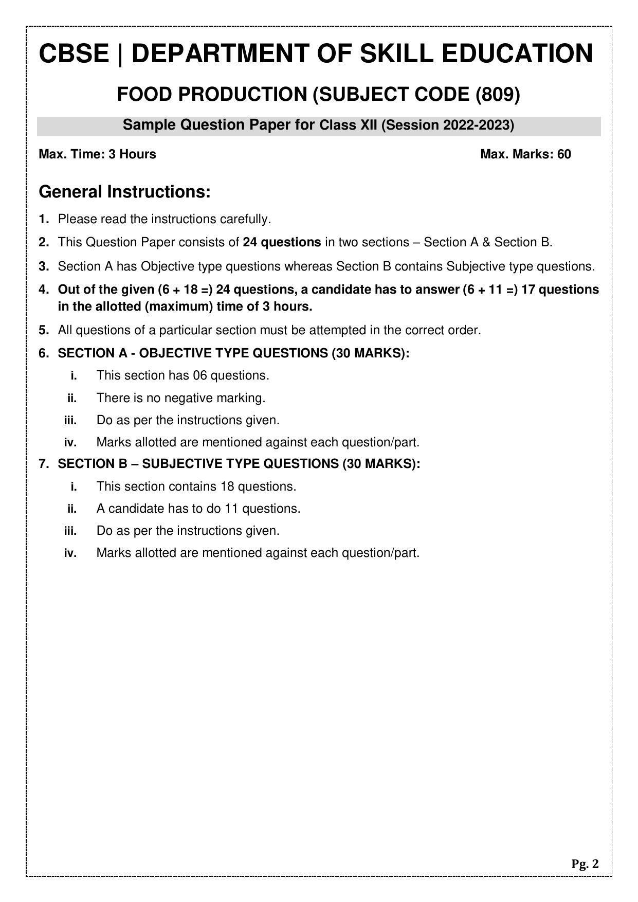CBSE Class 12 Food Production (Skill Education) Sample Papers 2023 - Page 2